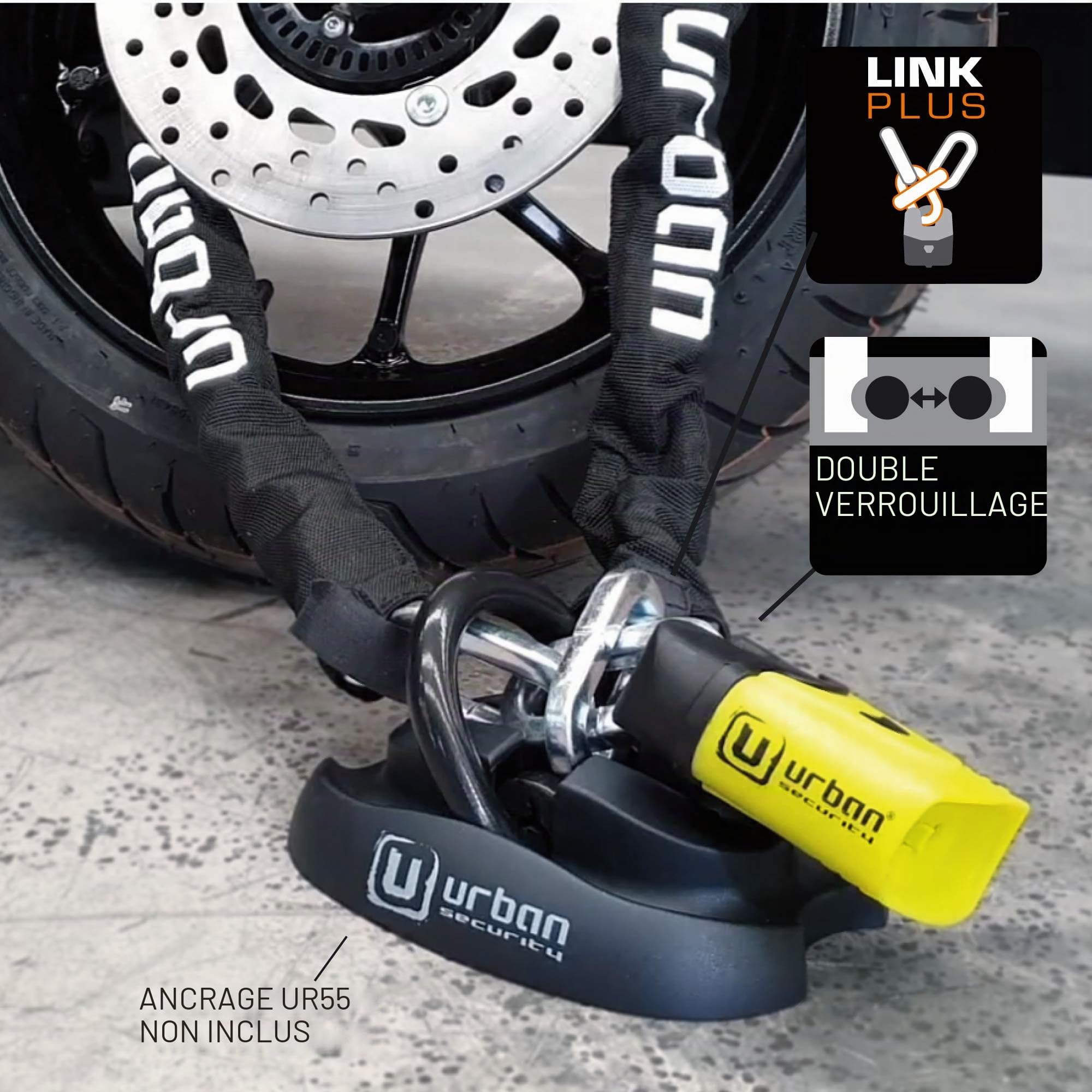 URBAN U4K120 Antivol Moto, Chaîne Haute Sécurité en Acier Trempé ø10, Cadenas Double Verrouillage, Serrure Anti-Crochetage, Antivol Vélo Chaîne Sécurité pour Ancrage Garage, Anti Vol Scooter, 120 cm