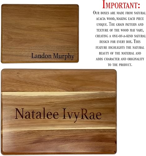 Miniatura 9 de Caja de madera grabada personalizada grande  Caja de recuerdo de madera de acacia con mensaje oculto personalizado, cajas de memoria de nogal para