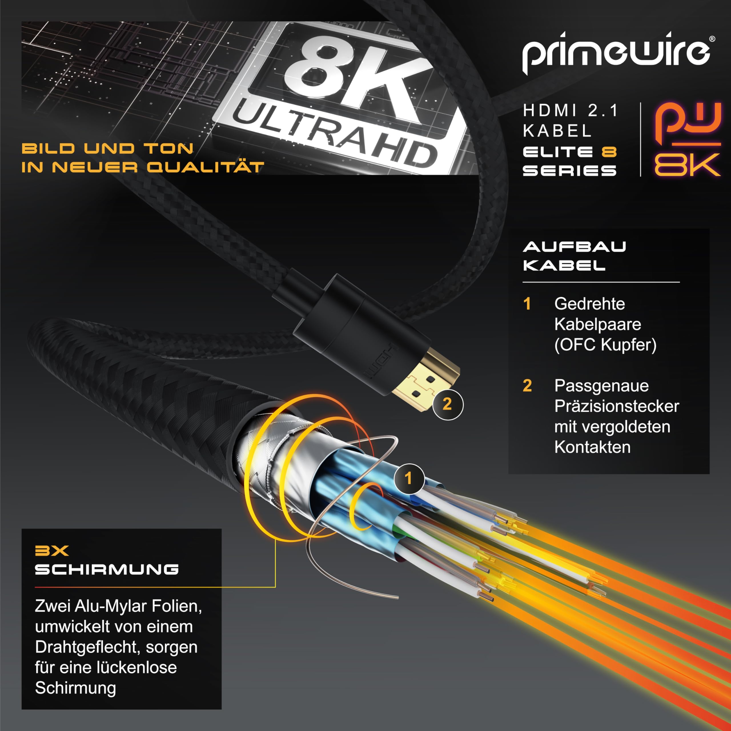 CSL - 8K / 4K kabel HDMI 2.1/2.0-2m - 8K @ 60 Hz / 120 Hz - 4K @ 240 Hz - 48 Gbit/s - 3D - Ultra High Speed z Ethernet - TV Blu-ray PS5 Xbox Series X Switch - czarny - 2 metry