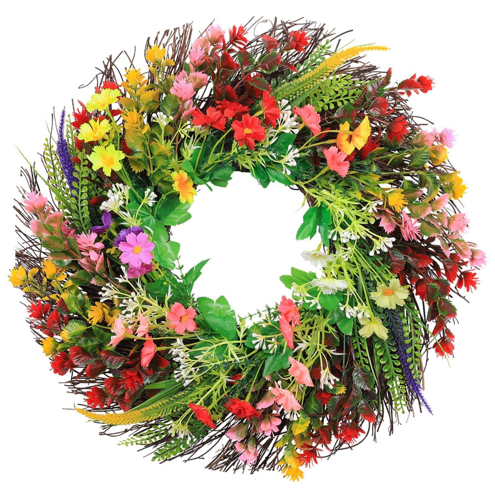 40 cm Wreath For Front Door, Artificial Wildflower Spring Summer Wreath for Front Door, Home Wall, Wedding, Festival, Farmhouse Holiday Decor