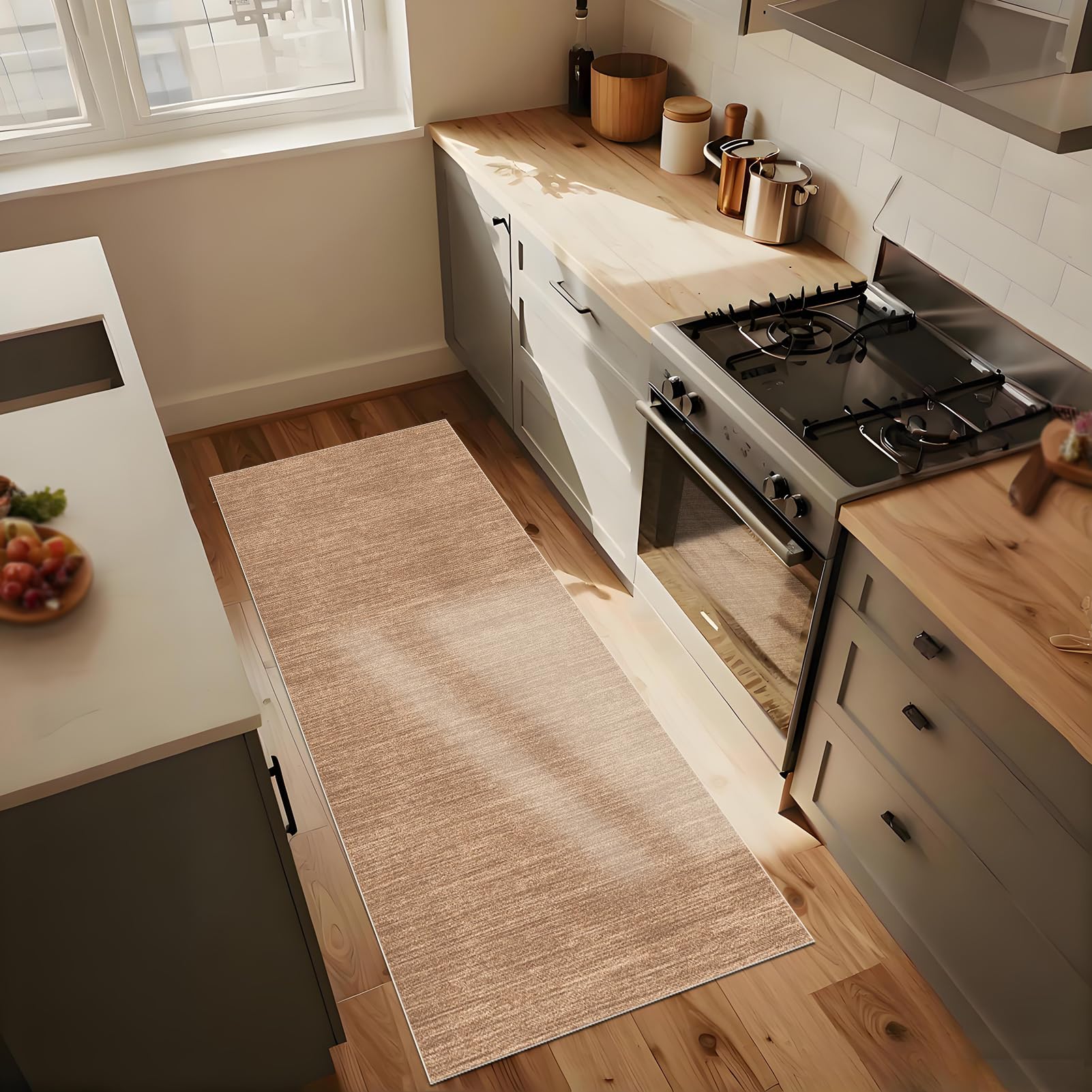 Tappeto Cucina Antiscivolo Lavabile 50 x 160 cm Lungo Passatoia Corridoio Assorbente, Tappeto Multiuso per Scendiletto per Cucina, Salotto, Camera da Letto Marrone