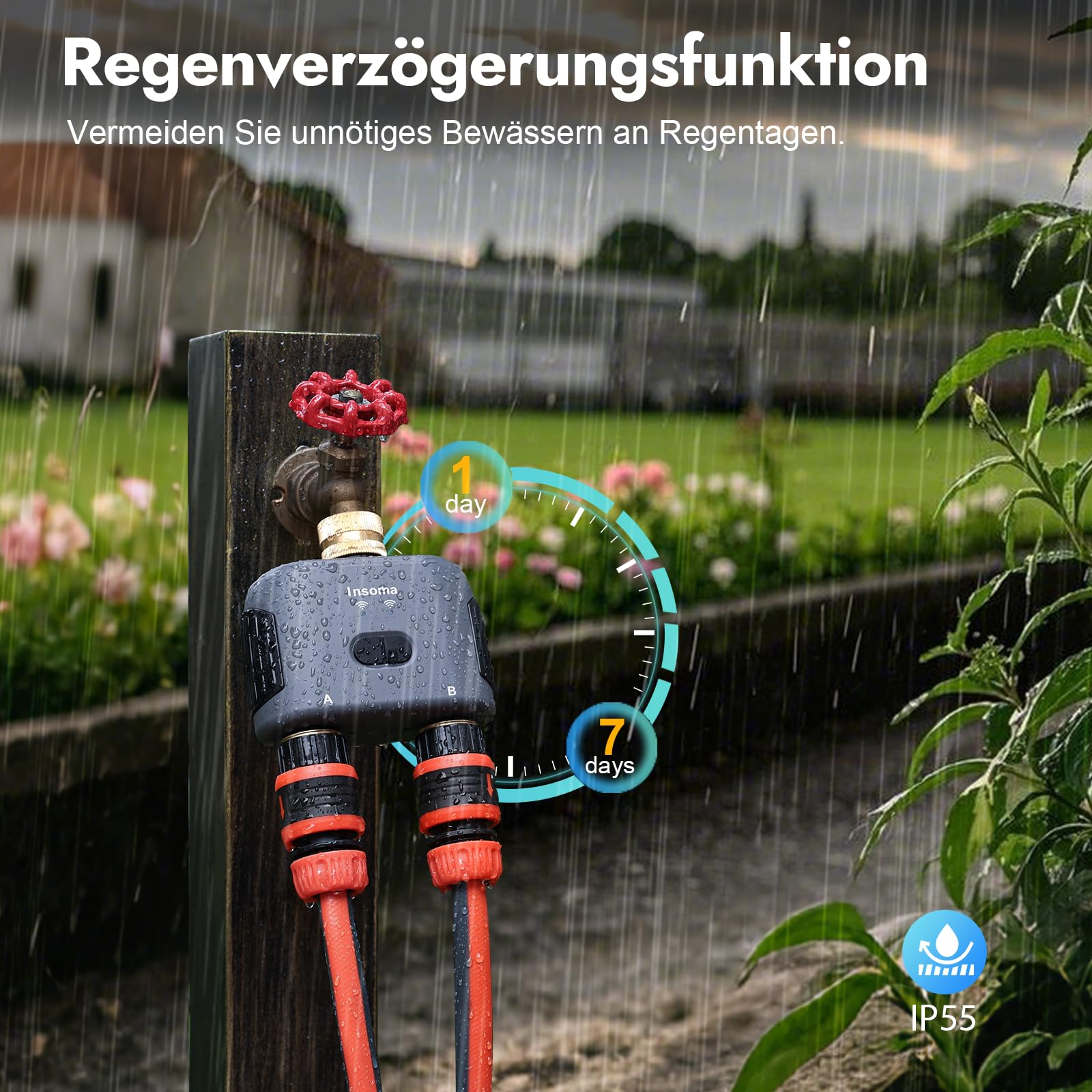 2-Zonen-Wasser-Timer mit Messing-Ein- und Auslass, Sprinkler-Timer für Gartenschlauch, APP-Fernbedienung, WiFi-Schlauch-Timer mit Gateway, Sprachsteuerung mit Alexa, Regenverzögerung und manueller Mod
