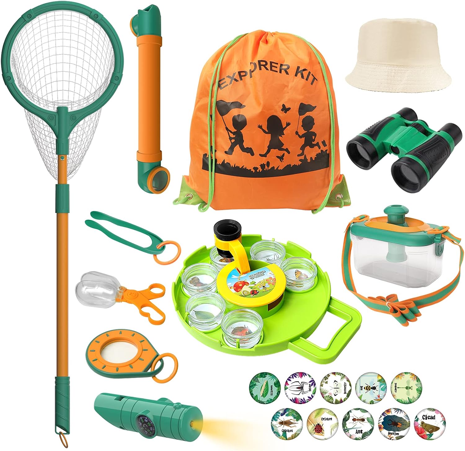 MITCIEN Kids Outdoor Explorer Kit, Bug Catching Kit , Nature Adventure Kit with Butterfly net, Binoculars, Periscope, Magnifying Glass,Compass, Whistle, Exploration Toys for Kids Age 3-5 4-8 : Toys & Games