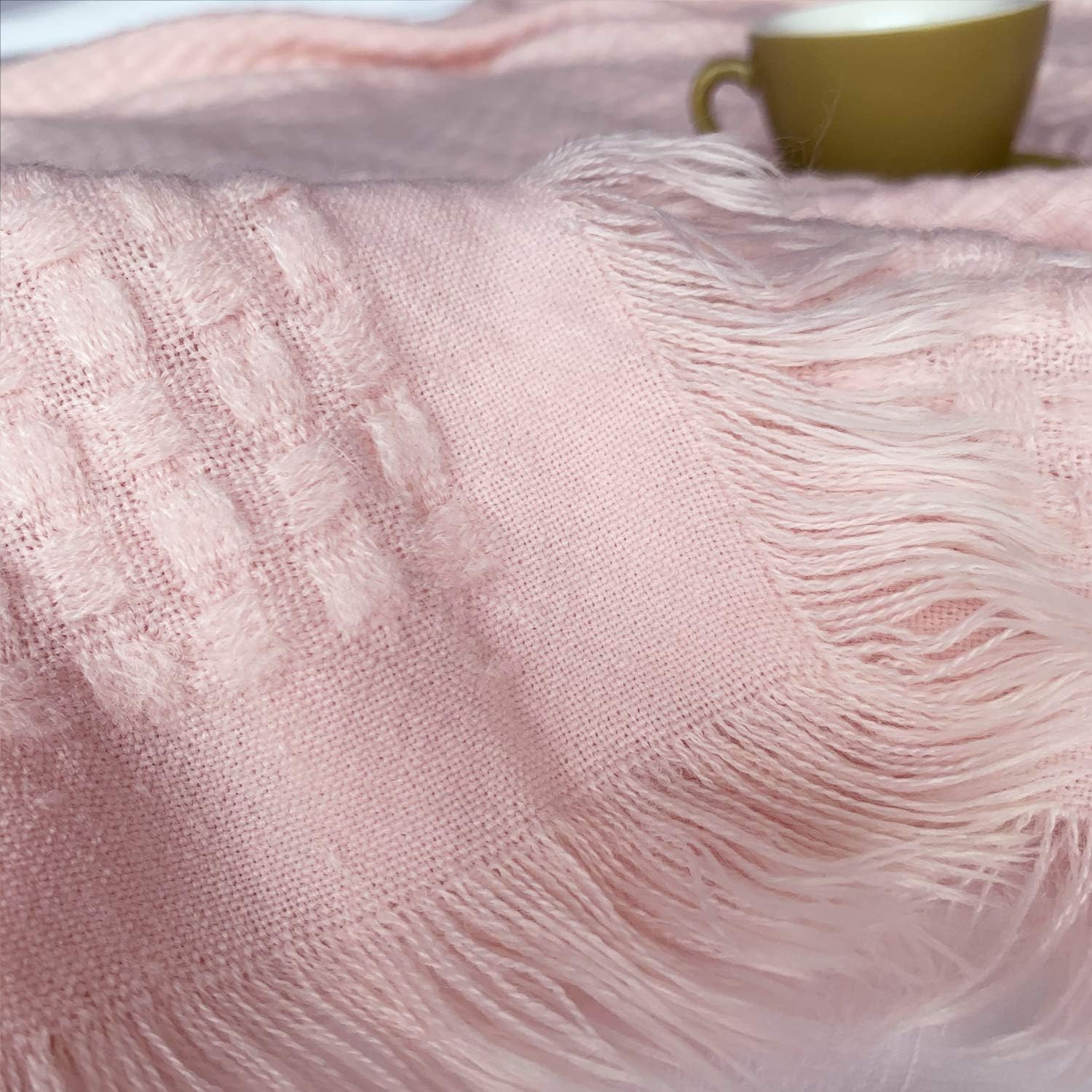 DISSA Knitted Blanket Textured Solid Super Soft Cozy Plush Lightweight Decorative Throw Blanket Fluffy Woven Blanket for Bed Sofa Couch Cover Living Bed Room (Light Pink, 51"x63")
