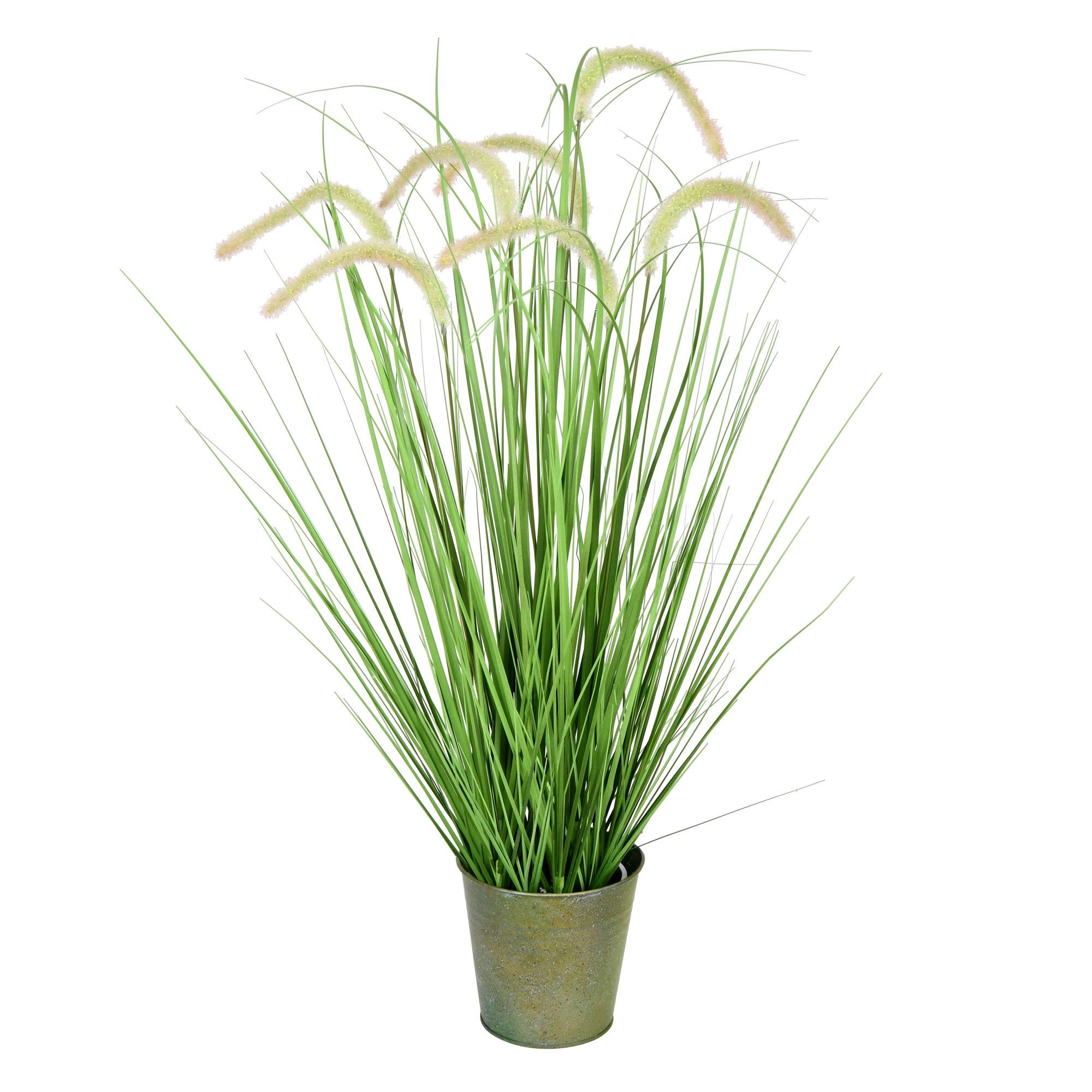 (pack of 2 ) Vickerman Everyday 36" Artificial Green Grass and Cattails - Iron Pot - Faux Grass Plant Decor - Home Or Office Indoor Greenery Accent - Maintenance Free