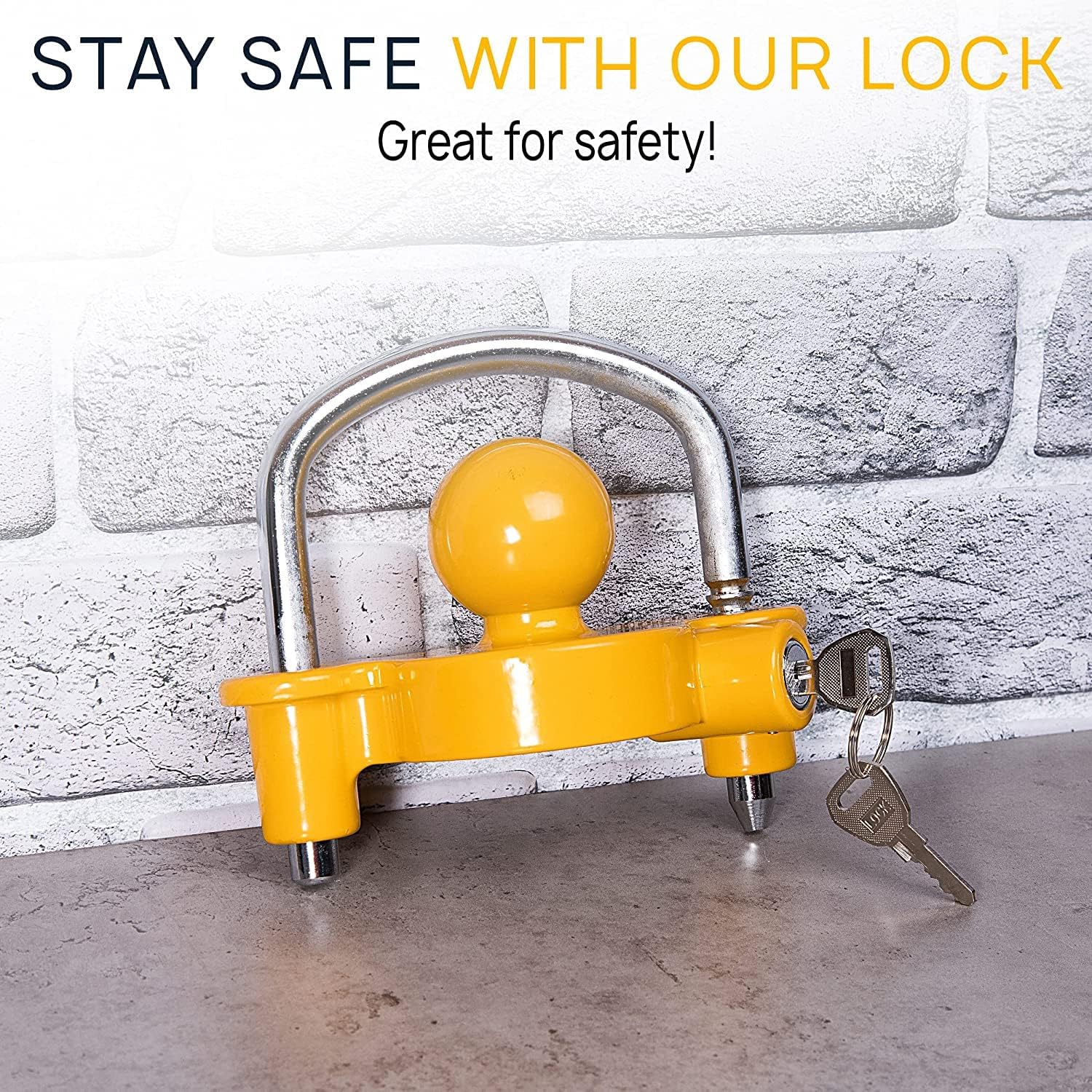 VaygWay Trailer Coupler Lock - 2 Pc. Premium Quality Yellow Universal Anti-Theft Adjustable Storage Security Heavy-Duty Steel Trailer Ball Lock, Security Towing Lock Trailer -Fits 1-7/8",2”, 2-5/16"