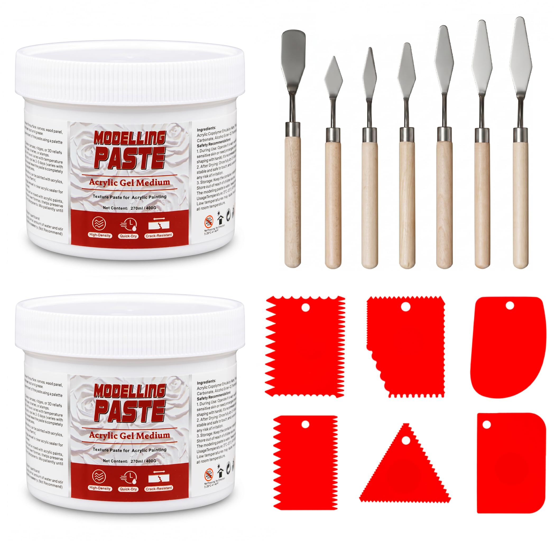 18.3 fl oz/540 ml/800 g Thick Acrylic Modeling Paste with 7 Palette Knives & 6 Clay Scrapers, High Density Modeling Paste for Textured Art, Acrylic Painting, Canvas Paint & Art Projects(White)