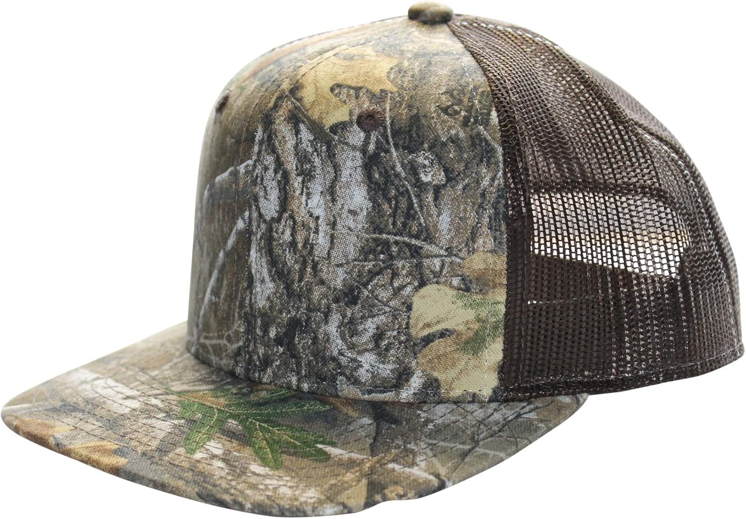 Realtree Camo Flat Bill Hunting Camouflage Trucker Cap Hat (RT Edge) Mesh Back, Snapback, High Crown, Sweatband, 6-Panel, Bendable Bill Wear Flat or Curved