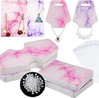 Vista 8 de Juego de 800 tarjetas para aretes, collares, joyas, soporte para aretes, 200 tarjetas de presentación de mármol, 200 bolsas autosellantes, 400 blanco