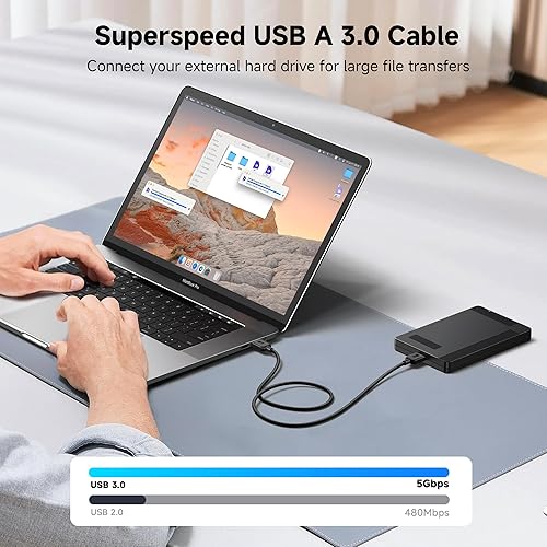 Miniatura 2 de Cable Matters Paquete de 2 cables USB 3.0 cortos de 5 Gbps, cable USB 3.0 macho a macho, cable USB a USB, cable USB, negro