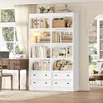 FINETONES 71" Black Bookshelf with 4 Drawers, 6-Tier Double Wide Bookcase, Tall Bookcase with Storage, Standing Book Cabinet for Home Office