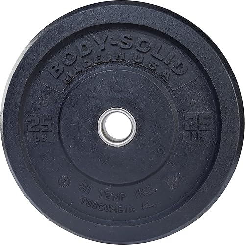 Miniatura 5 de Body-Solid Placa de peso olímpica con revestimiento de goma con agarre antideslizante, perfecta para entrenamiento de fuerza, gimnasio en casa y
