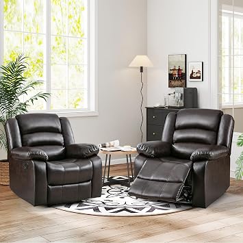 ANJ Faux Leather Recliner Chairs, Set of 2, Manual Reclining with 150-Degree Recline, Dark Brown 2, Dark Brown