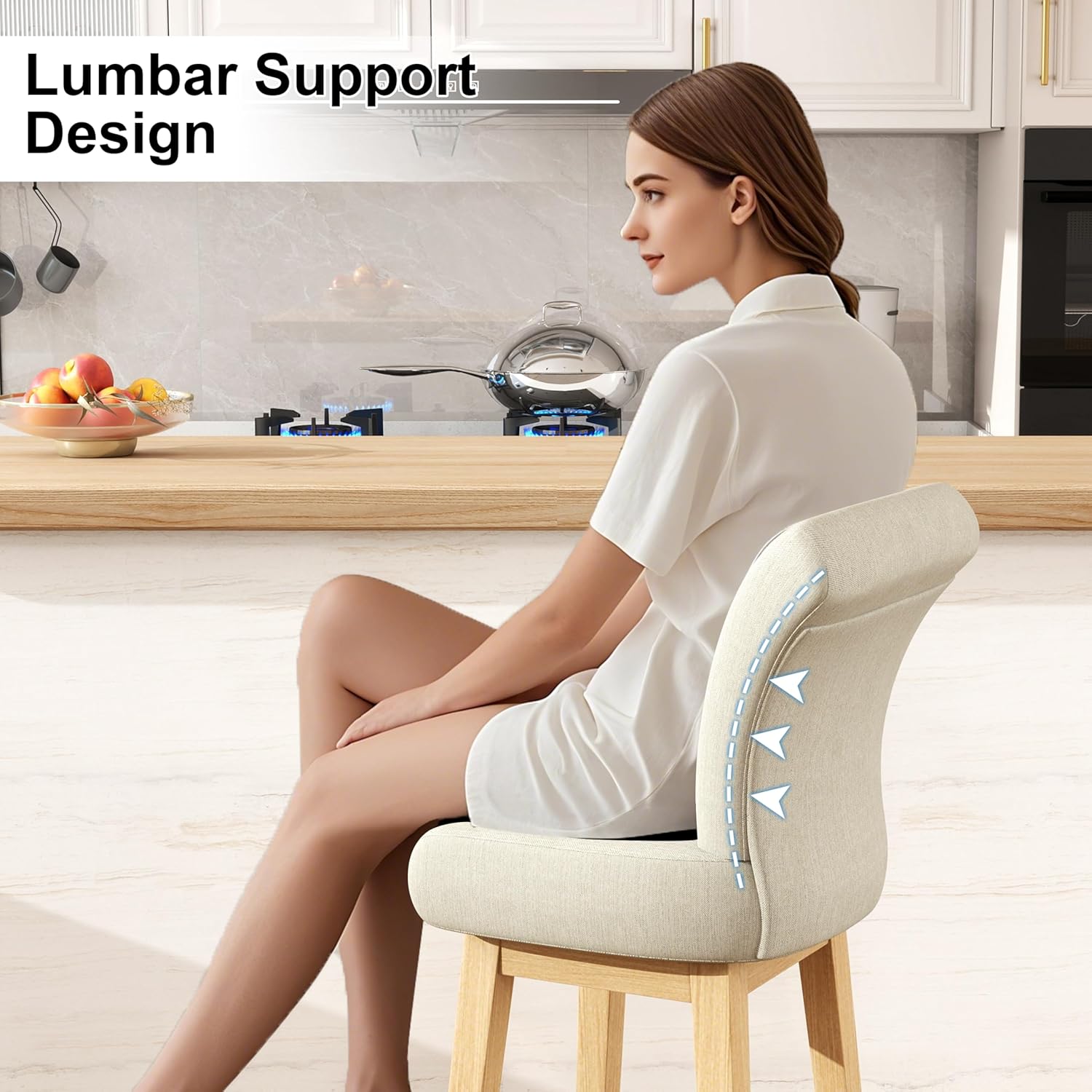 MUUEGM Counter Height Bar Stools Set of 2，360° Swivel Upholstered Bar Stools Set of 2 with High Backrest, 26" H Seat Height, Modern Barstools for Kitchen Counter, Bar, Fabric in Ivory White
