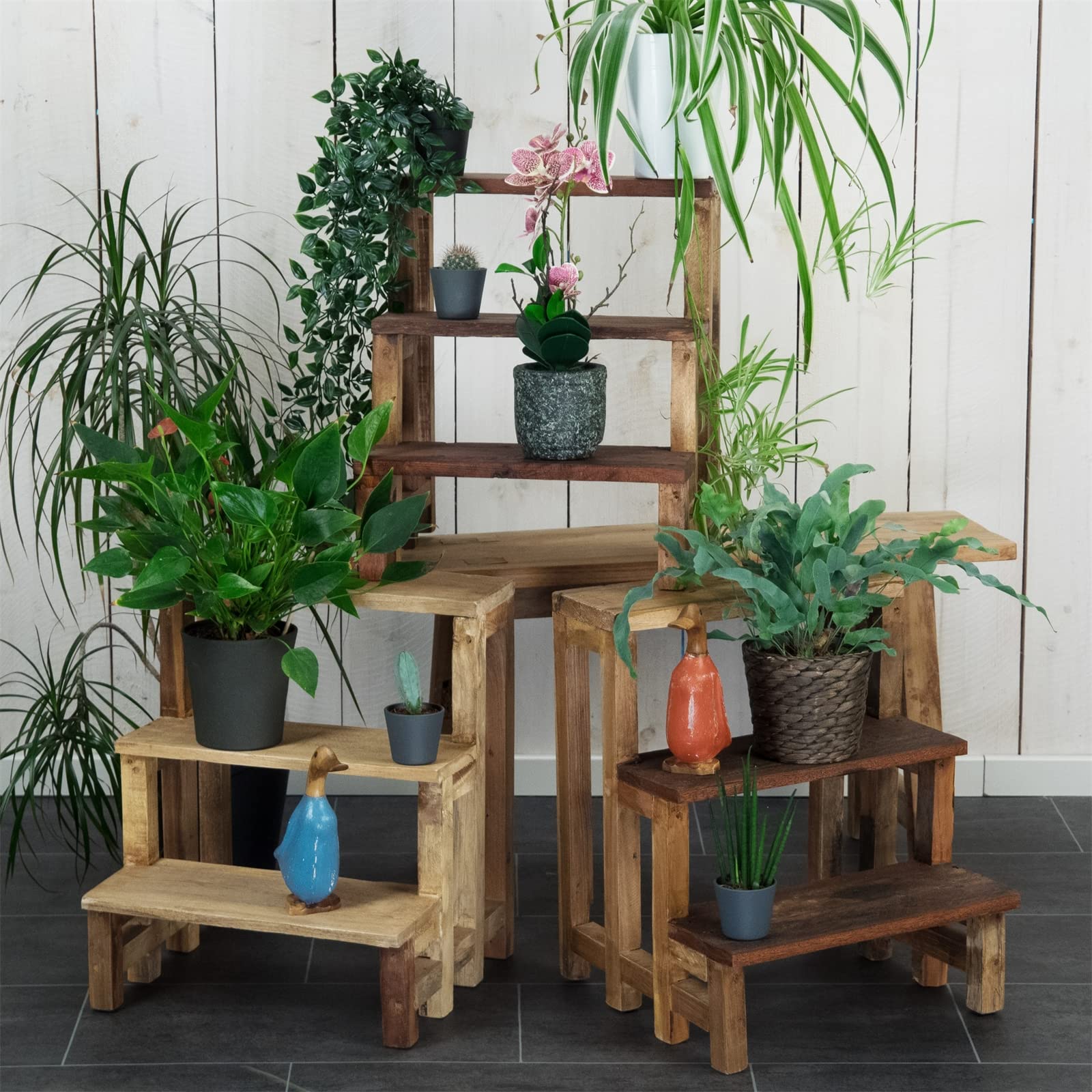 PRUJOY Scaffale per vasi da Fiori con Supporto per Piante a 3 Livelli, mensola angolare per Piante da Un Quarto, mensole per fioriere, mensole per Orchidee