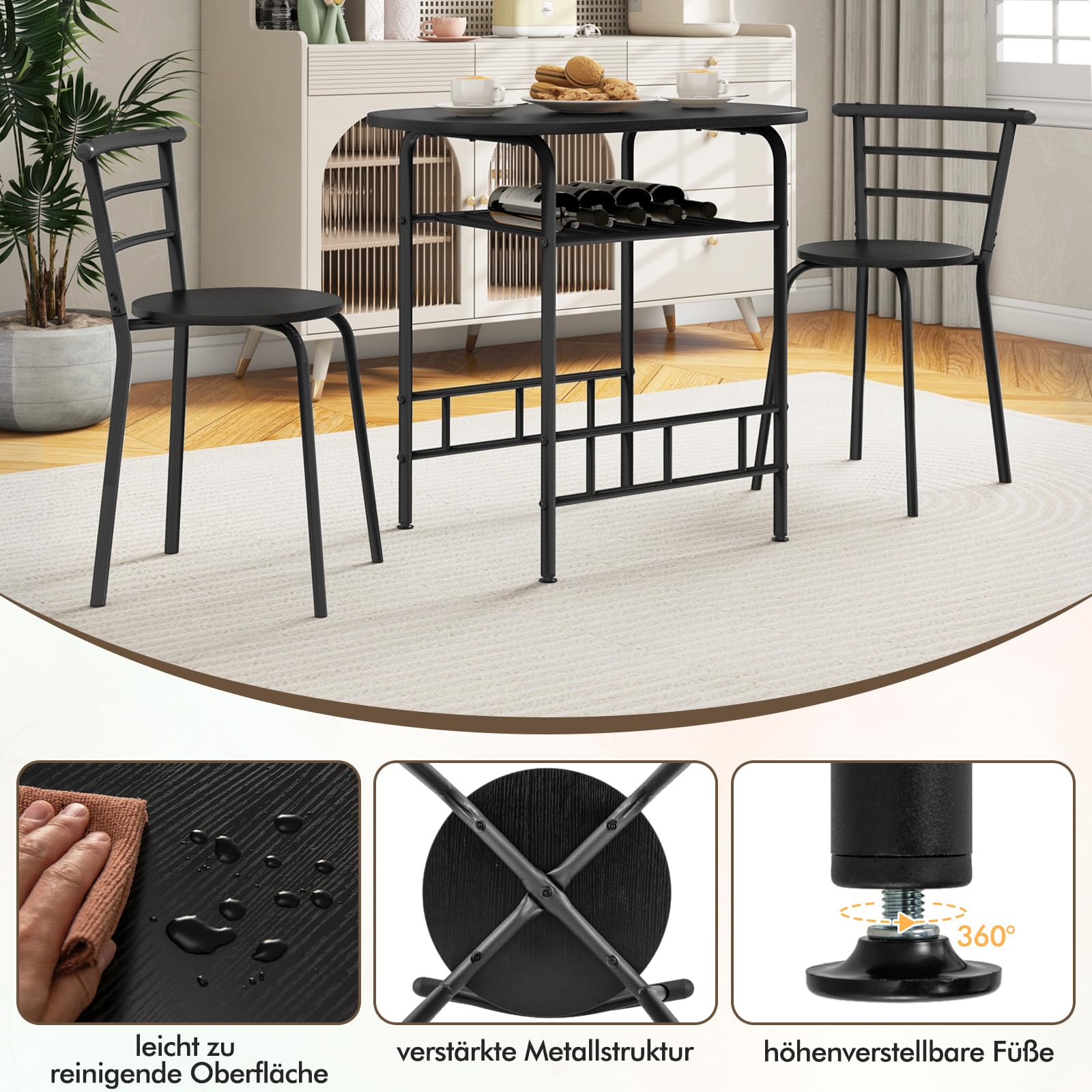 Industriële Eettafel met Stoelen - 3-delig - Grijze Houtlook