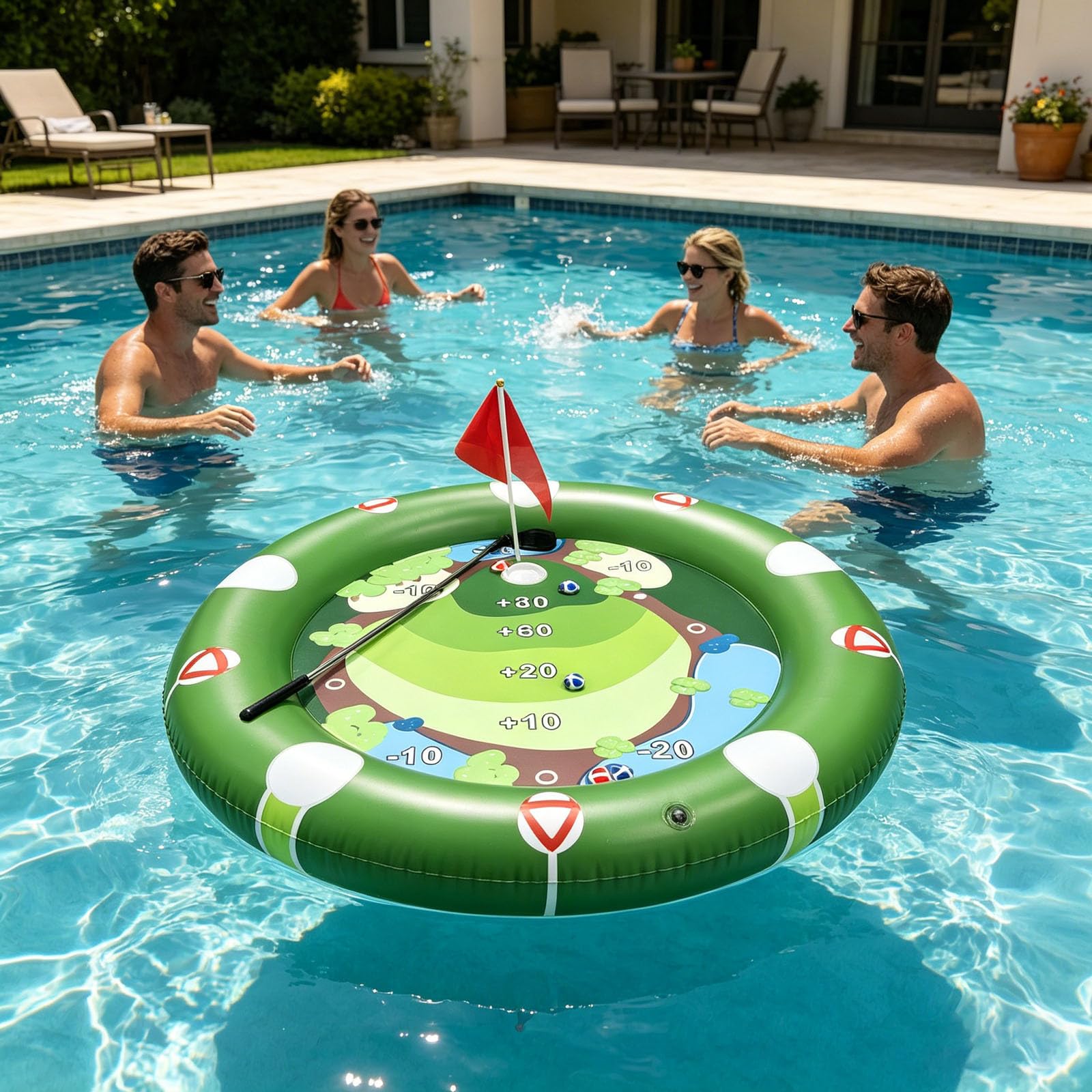 Pool-Golfspiel schwimmend, aufblasbares Putting-Green Set mit Zielen, 110 cm, Sommer-Pool-Sport für Kinder & Familie, Outdoor Schwimmbad Spiel