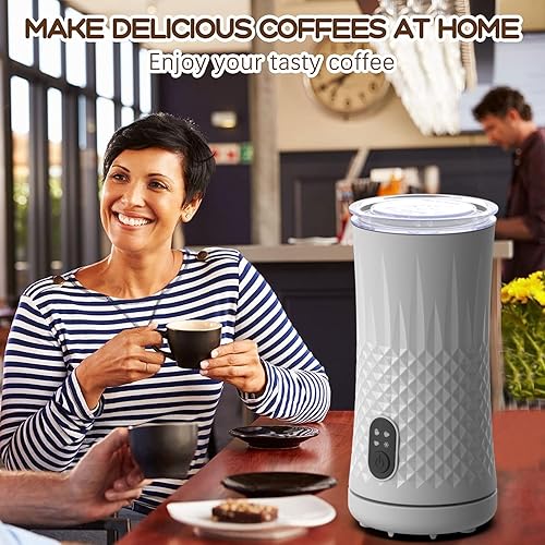 Miniatura 10 de Espumador de leche eléctrico, FLEVO 4 en 1 espumador automático de leche, espumador de leche caliente y fría de 8.1 fl oz, con control de