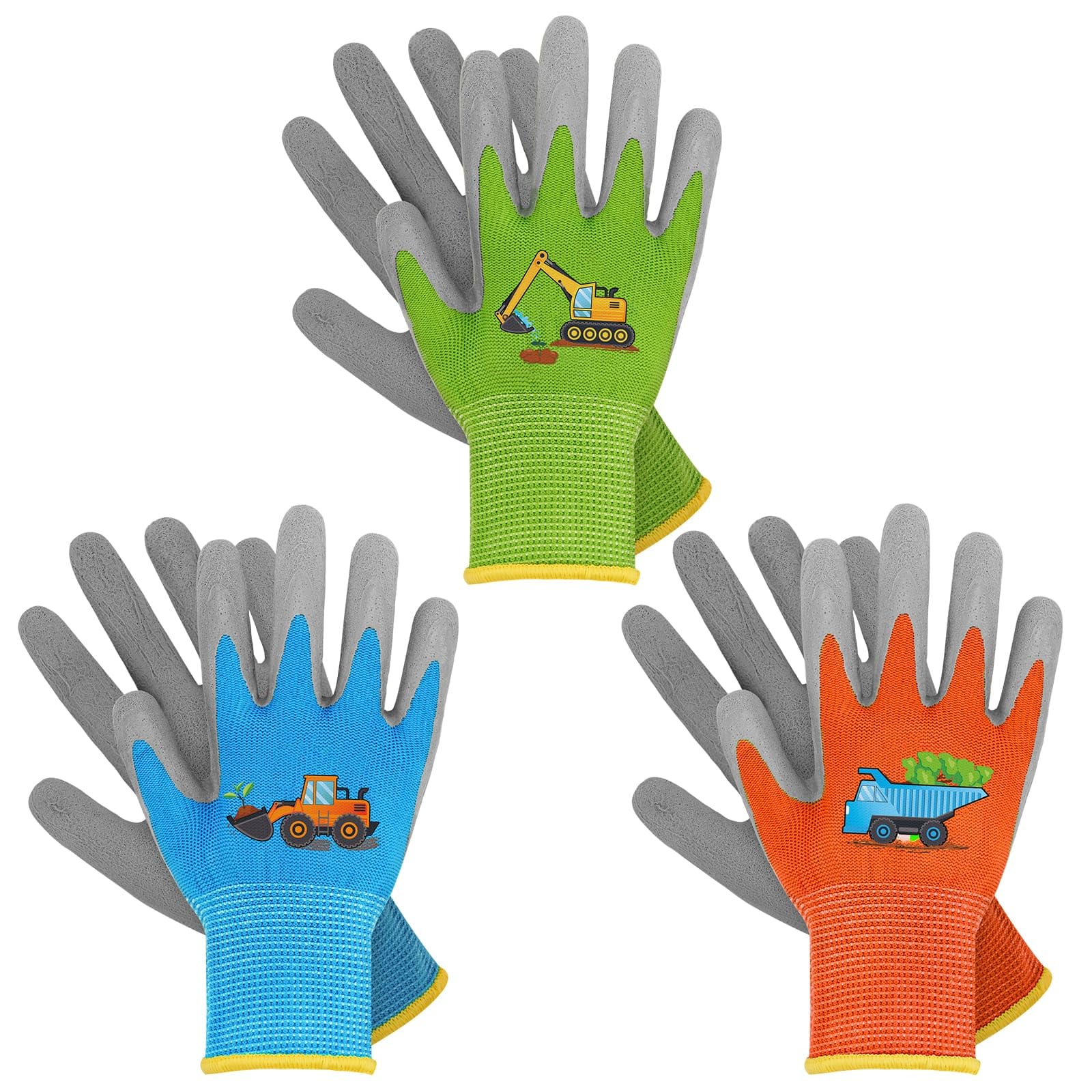 WAWSAM Kids Gardening Gloves 3 works Toddlers Rubber Coated Work Gloves Children Garden Gloves Thorn Proof Heavy Duty Gloves