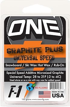 One-Wax - F1 Graphite Plus Additive 165g Hot Wax/Rub-On Universal Speed Conditions Formula Snowboard/Ski/Nordic - Anti-Friction Performance, FAST + Durable- Our Factory Made USA-No Fluoro