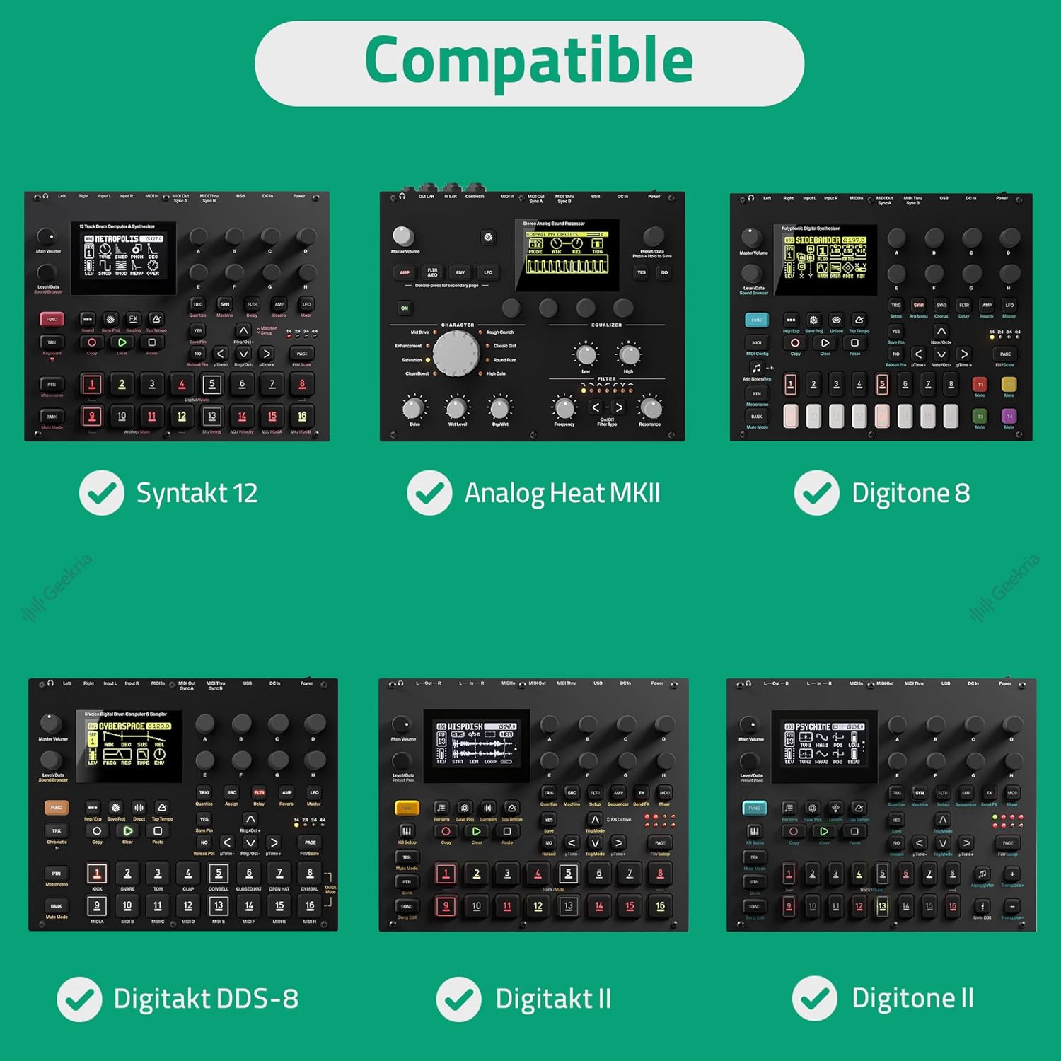 GEEKRIA Hard Shell Travel Case, Compatible with Elektron Digitakt II/Digitone II/Syntakt 12 / Analog Heat MKII, Audio Sampler Carrying Bag (Dark Gray)