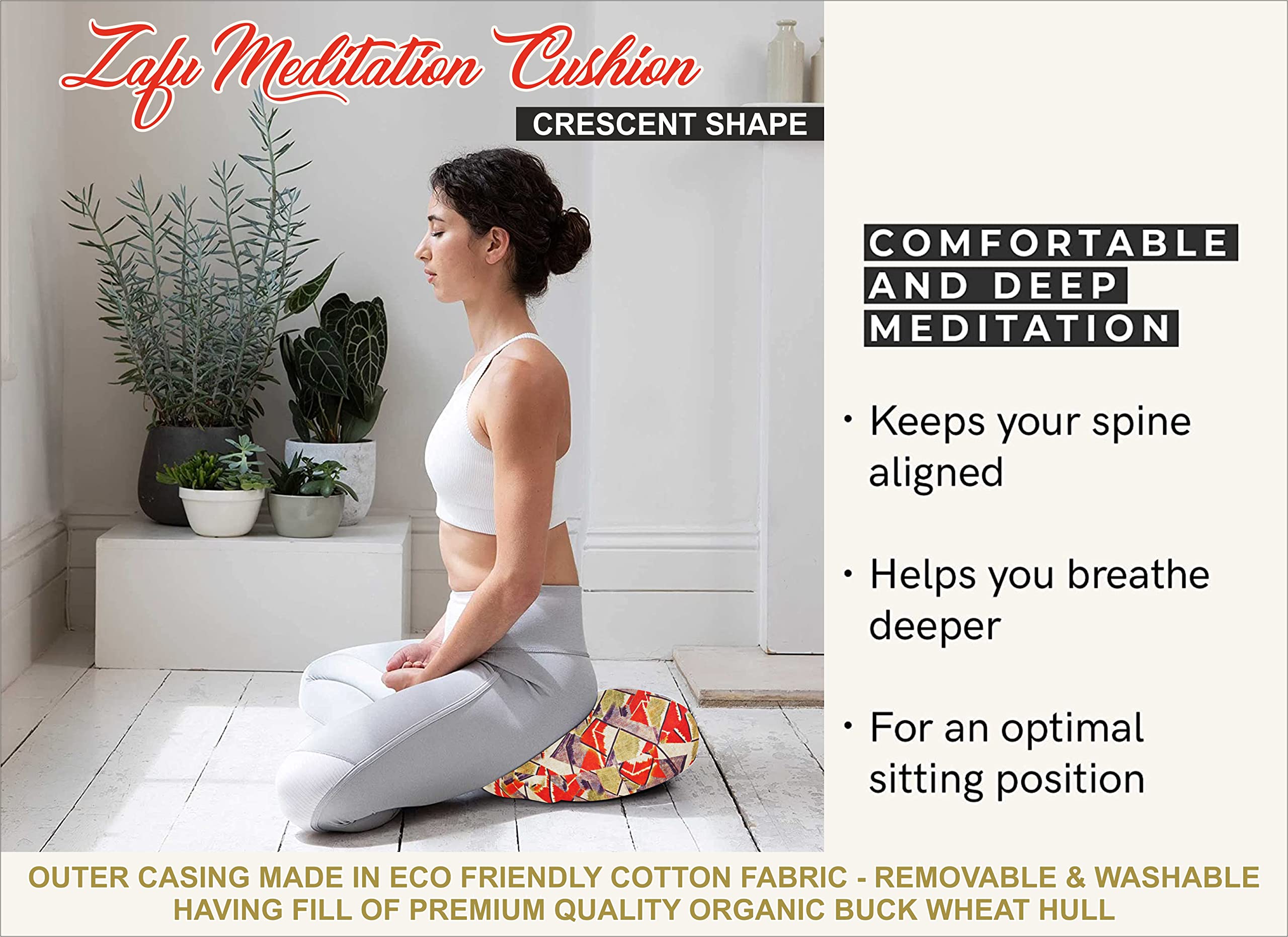 Oscar HOM Buckwheat Hulls Filled Multipurpose Zafu Cushion for Healthy Yoga Posture & Meditation 4