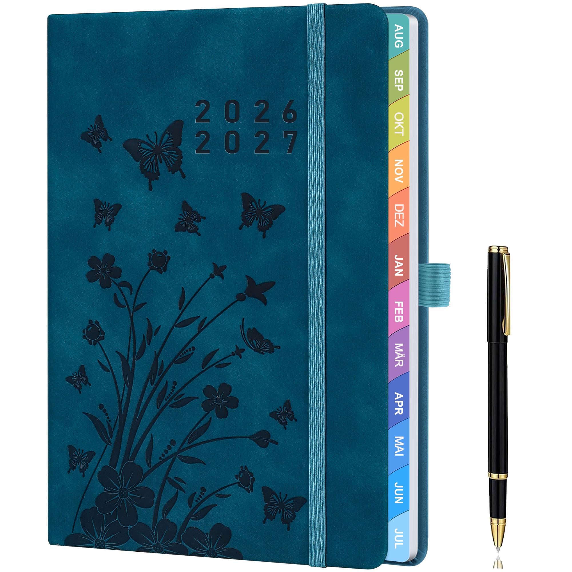 Kalender 2026 A5 – Wochenkalender, Terminkalender, Wochentimer & Wochenplaner (Jan – Dez 2026), mit Monatsübersicht, Notizseiten, Kontaktseiten und Stift, Hardcover Buchkalender