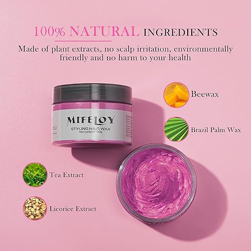 Miniatura 2 de Paquete de 2 ceras temporales de color rosa para el cabello con 1 cepillo de tinte, crema natural instantánea de peinado de 4.23 onzas, barro de