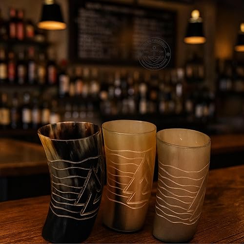 Miniatura 4 de Auténticos vasos de chupito vikingo con cuerno, juego de 3 tazas de cuerno natural hechas a mano para Mead, Ale, vino, decoración medieval de bar