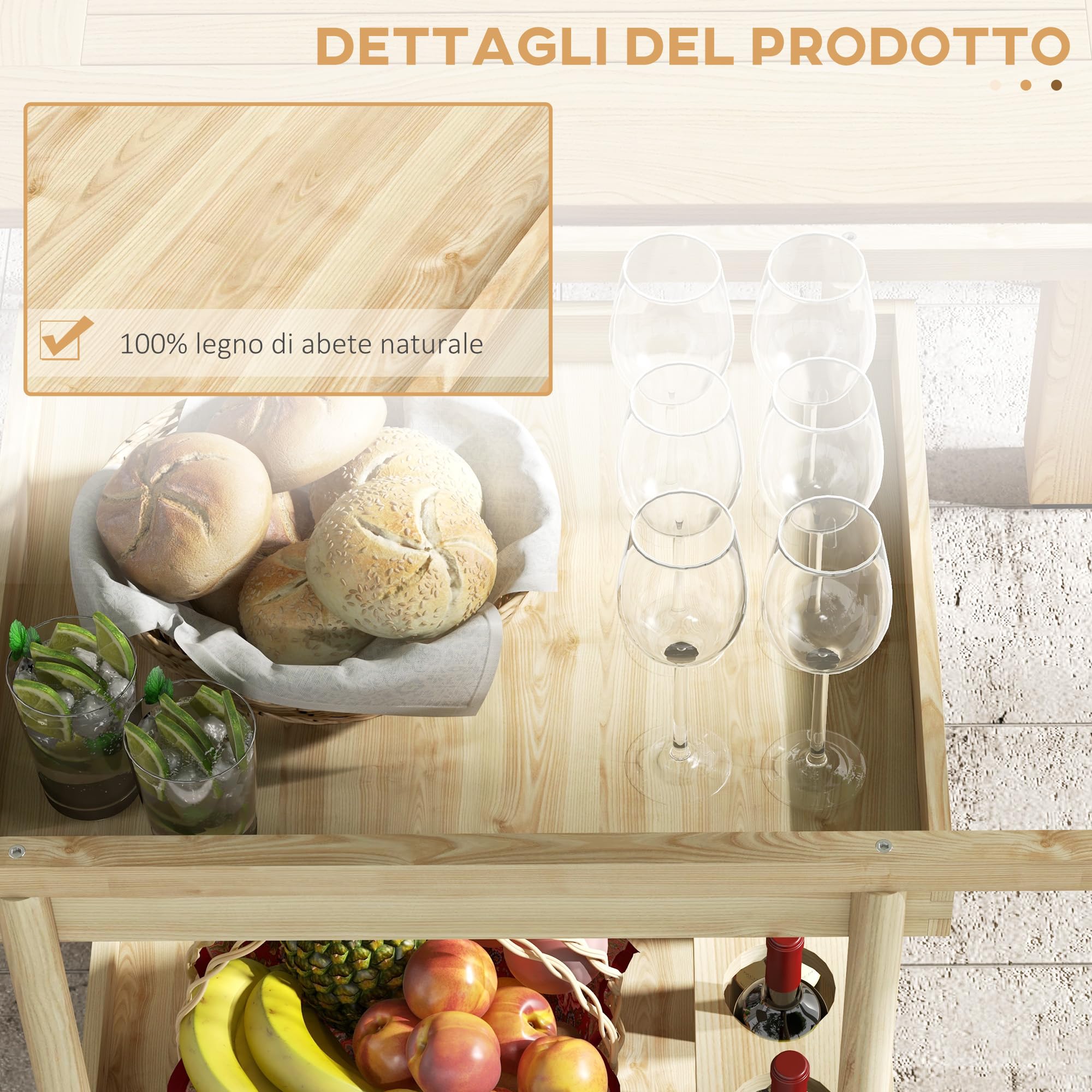 Outsunny Carrello da Giardino in Legno di Abete a 2 Ripiani, 78x58.5x75 cm