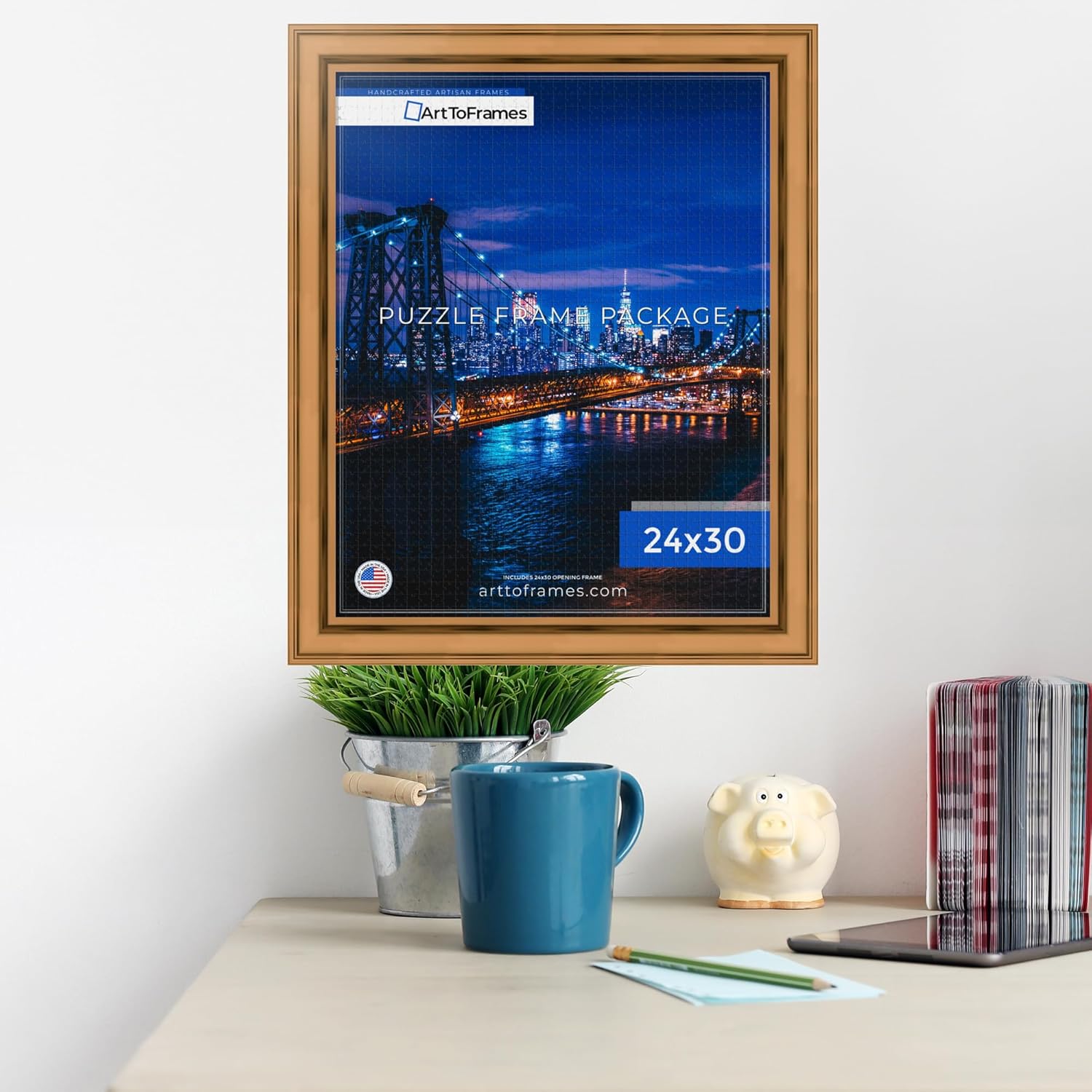 ArtToFrames 24x30 INCH / 61x76.2 CM Multi Frame for 1000 piece Puzzles.This 2.60 Inch Custom Wood Puzzle Frame is Bronze - Comes with Economy Acrylic (PuzzleMD419270-24x30)