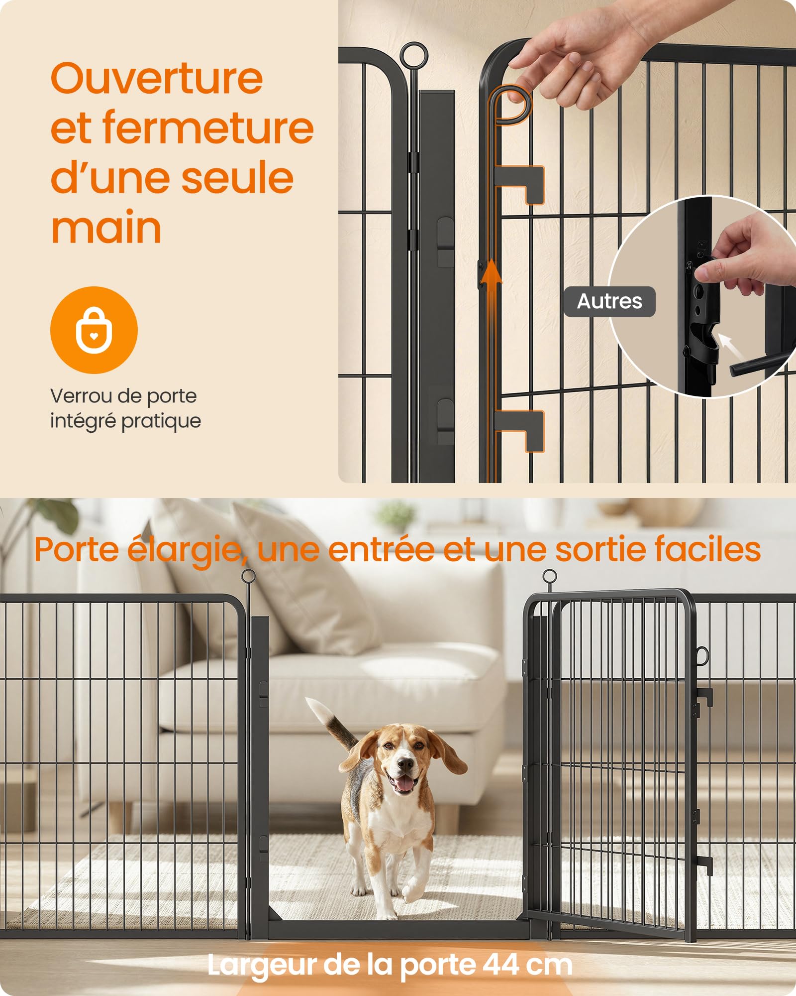 Feandrea Parc pour Chien avec 16 Panneaux en Acier Antirouille 68 x 80 cm