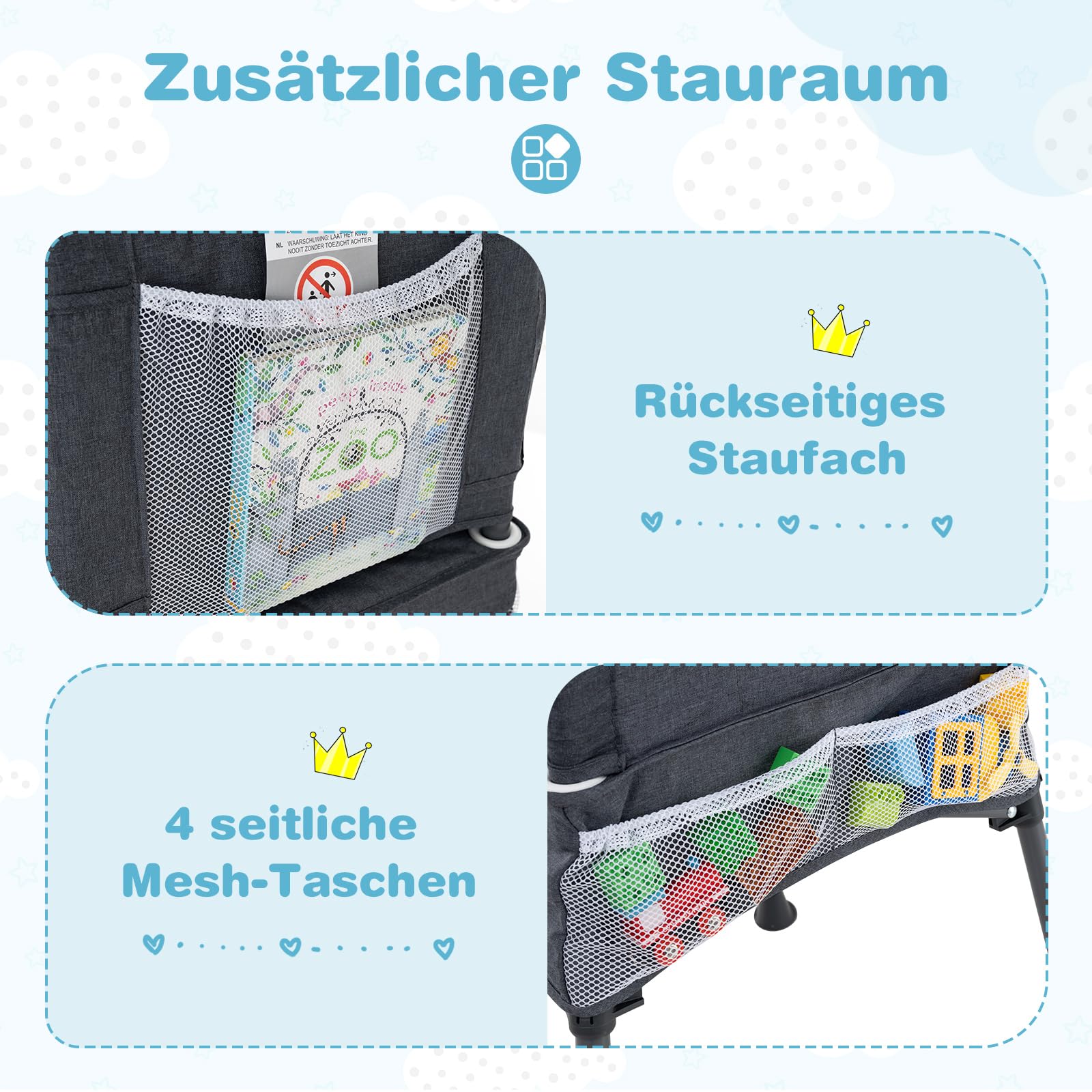 COSTWAY Hochstuhl Baby klappbar, Kinderhochstuhl mit verstellbarem Tablett, Aufbewahrungstasche & Sicherheitsgurt, Babystuhl mit Tragetasche, Babyhochstuhl für Babys von 6-36 Monaten