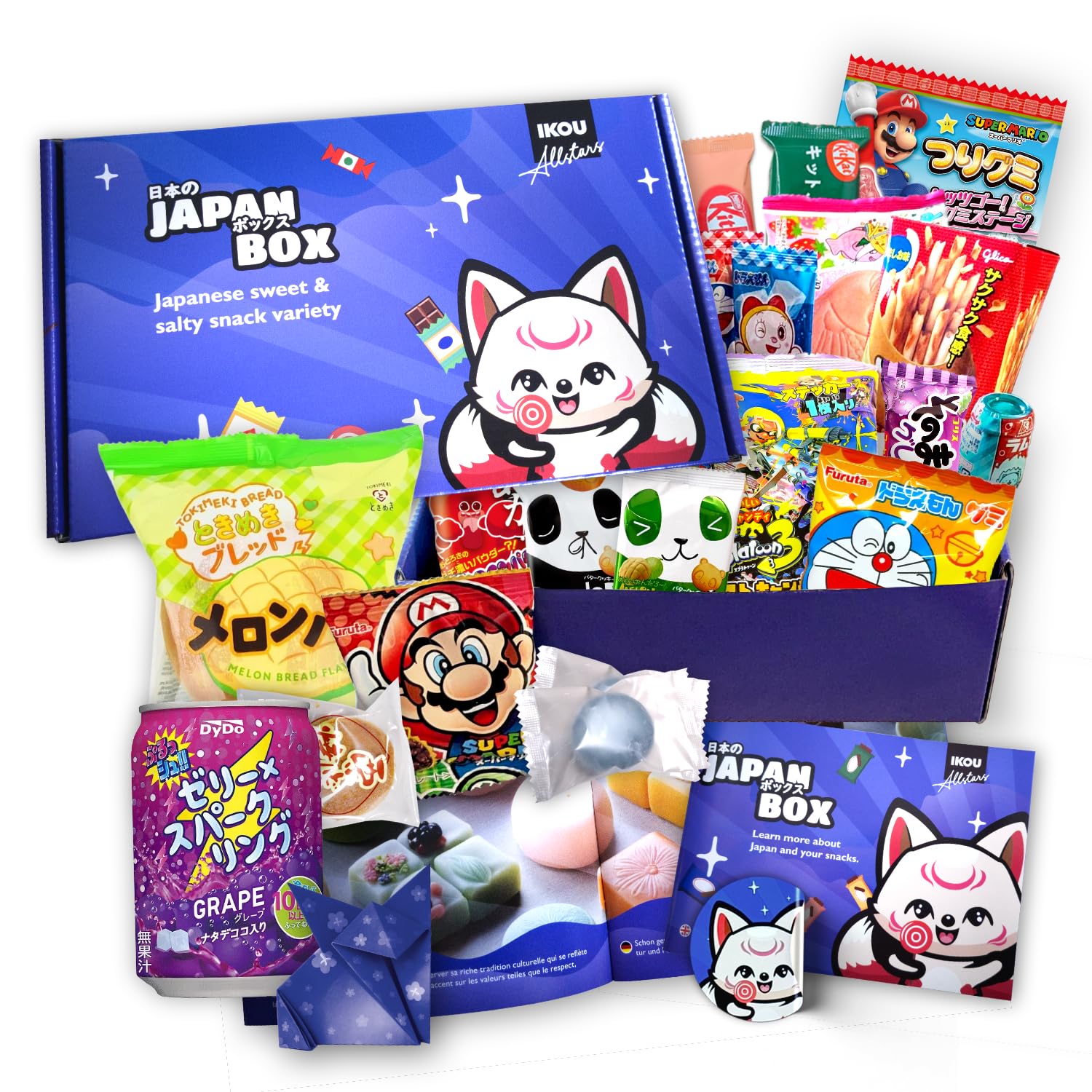 IKOU OKASHI Box - Japanische Süssigkeiten & Snacks | Probierbox Geschenkidee mit Schokolade, Chips & Bonbons, inkl. Origami & Sticker!