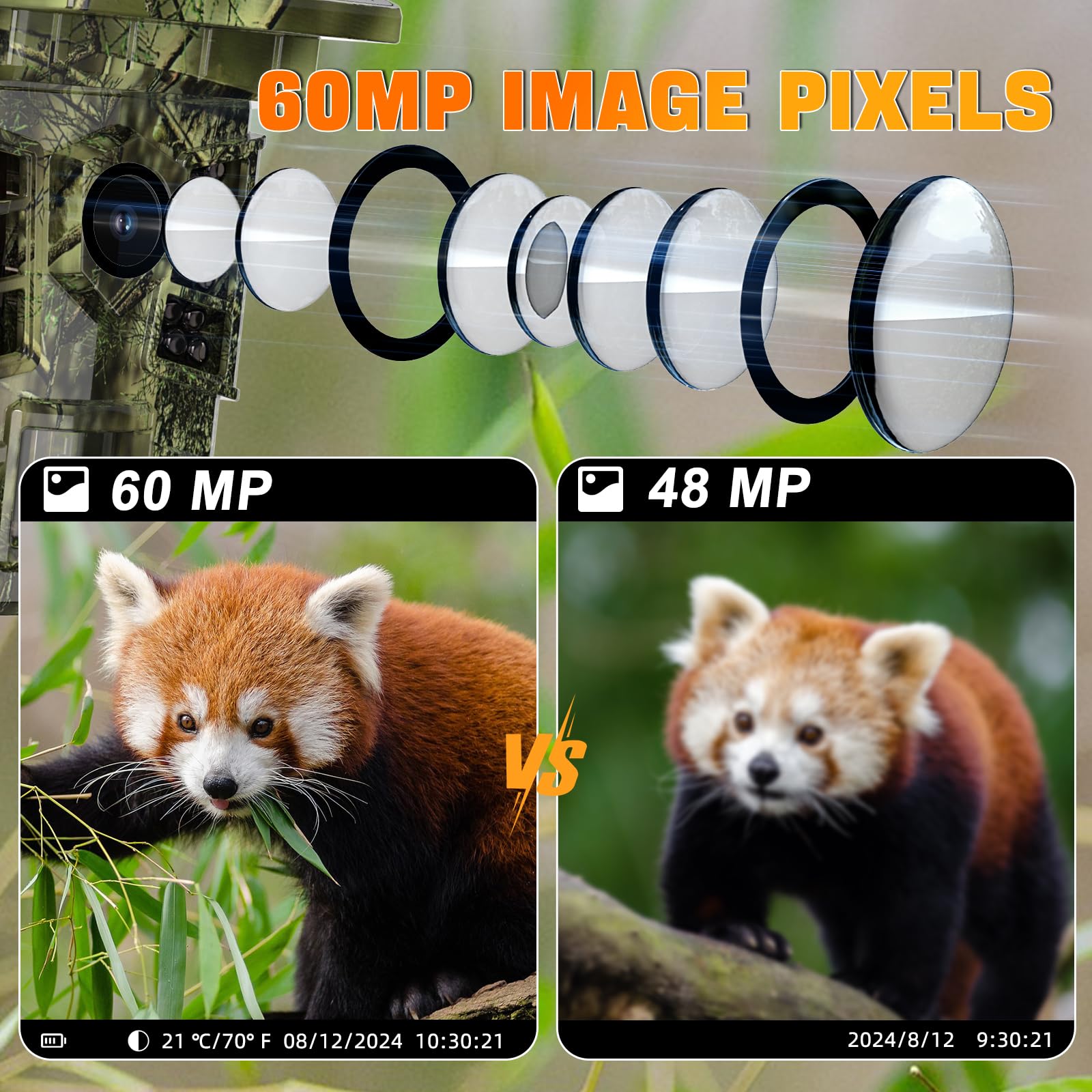 Coolifepro 60MP 4K Wildkamera mit Handyübertragung App, Solar WLAN Wildkamera, Wildtierkamera Eingebaute 2600mAh Akku, Erfassungsbereich 25 Meter, Erfassungswinkel 100°