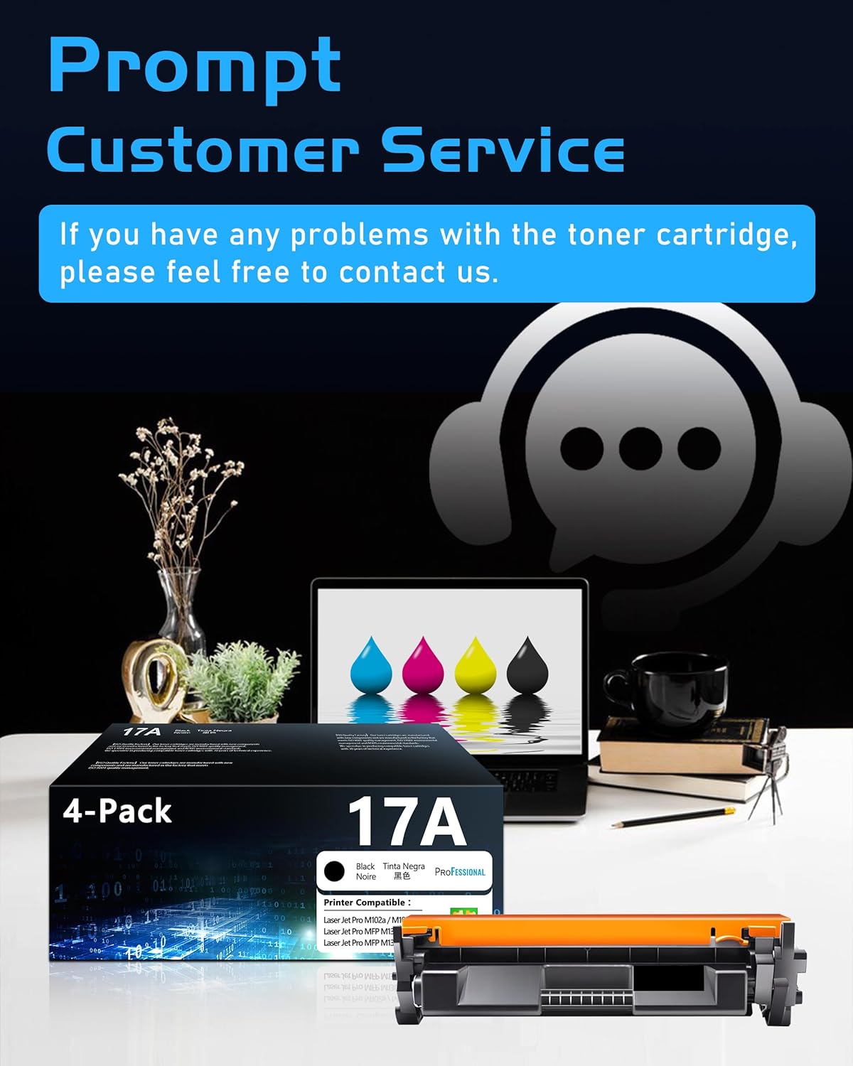 17A Toner Cartridge Black 4 Pack High Yield Replacement for HP 17A CF217A Black Toner Compatible with HP LaserJet Pro MFP M130a M130fn M130fw M130nw M102a M102w Printer (with Chip)