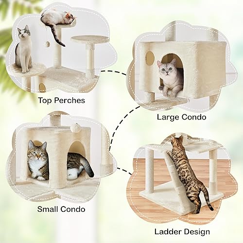 Vista 4 de Yaheetech Árbol para gatos XL, torre de varios niveles de 80 pulgadas con postes para rascar, condominio doble, plataformas encaramadas y bolas