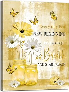 DEMCEAR Farmhouse Yellow Floral Inspirational Canvas Wall Art, 16 X 12 inch | Country Daisy Flower and Butterfly Inspirational Quotes, Living Room Bedroom Bathroom Wall Decor
