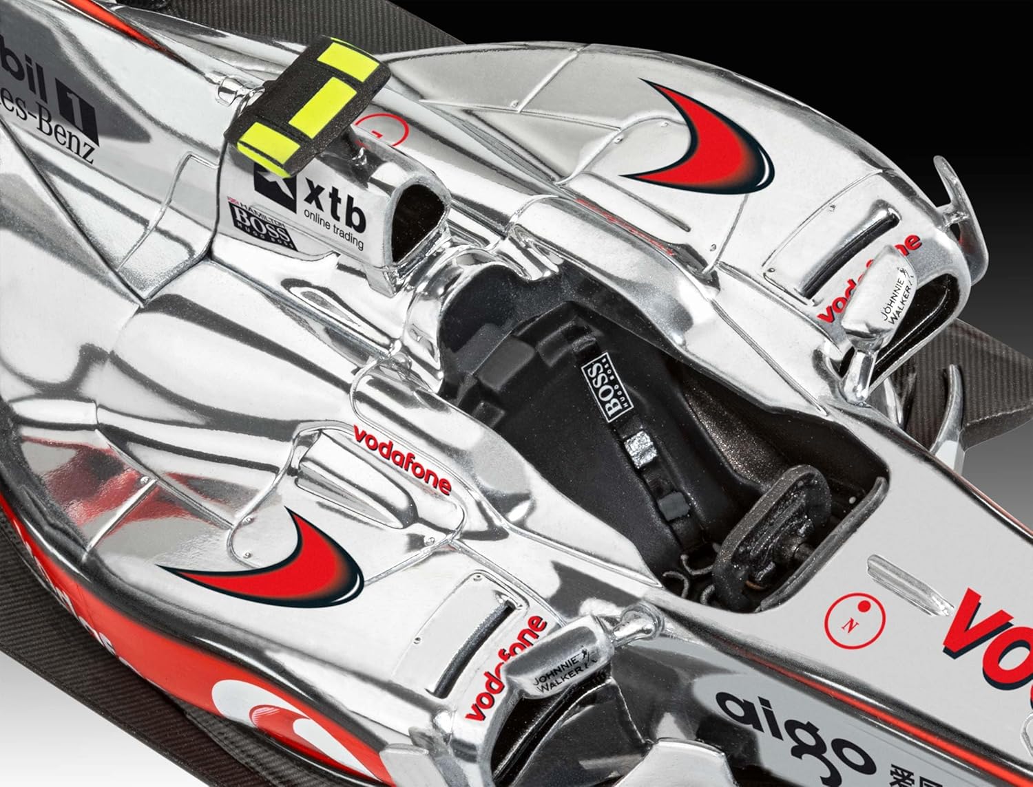 Top view of the McLaren MP4-25 model showing cockpit detail