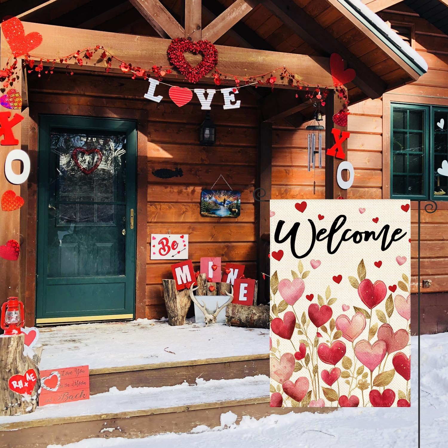 AVOIN colorlife Valentines Day Love Hearts Garden Flag 12x18 Inch Double Sided Outside, Floral Welcome Anniversary Yard Outdoor Flag - Image 4