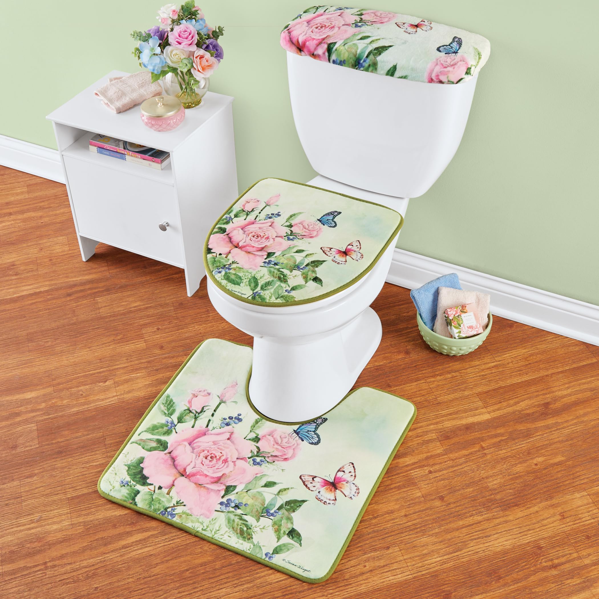 Collections Etc Colorful Butterfly Rose 3-Piece Commode Set