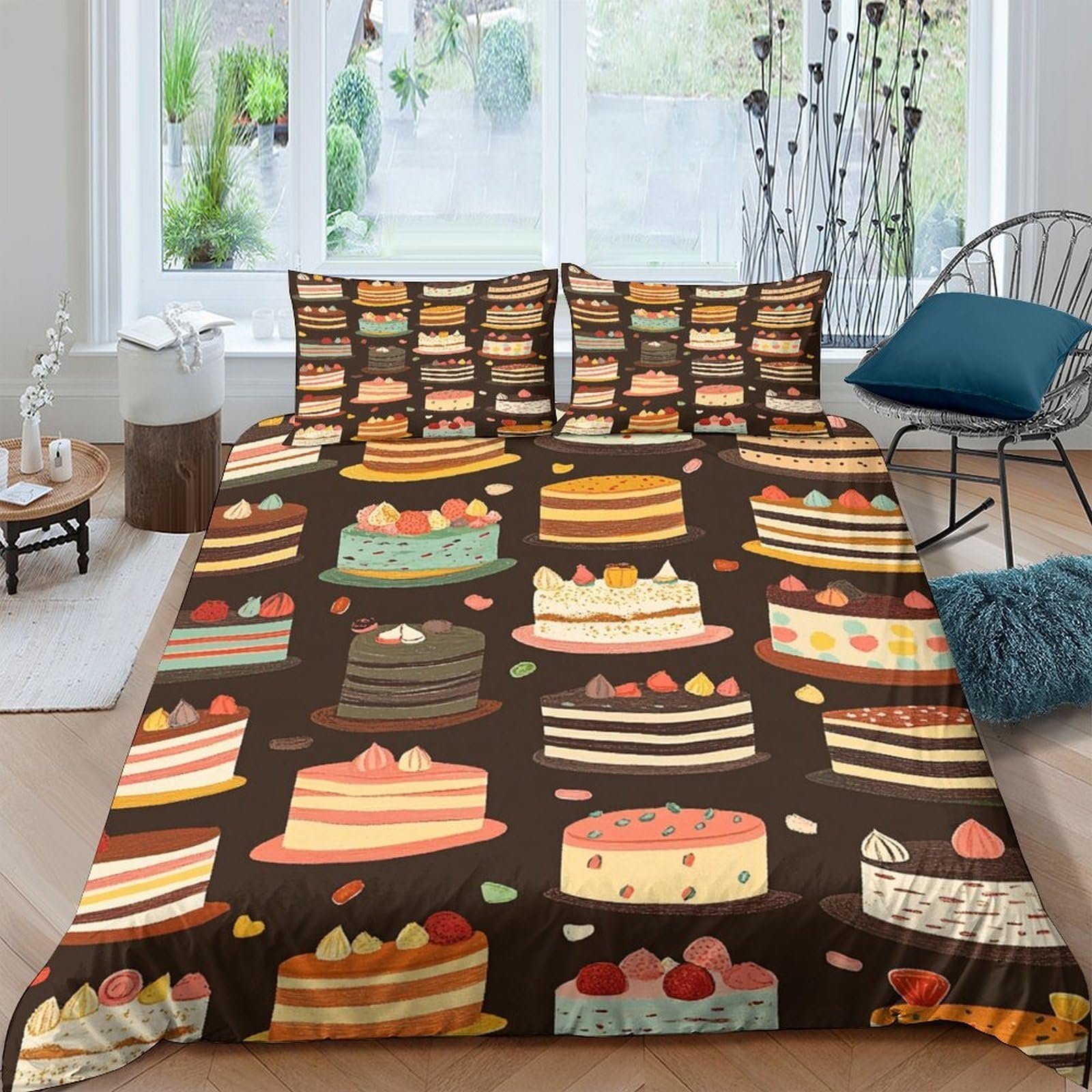 Ctjqhvkz Style-2 3D Printed Cake Slice Fitted Sheet Microfiber Soft Decor Dessert Bed Cover For Bedroom Guest Room Protection Single（135X200cm）