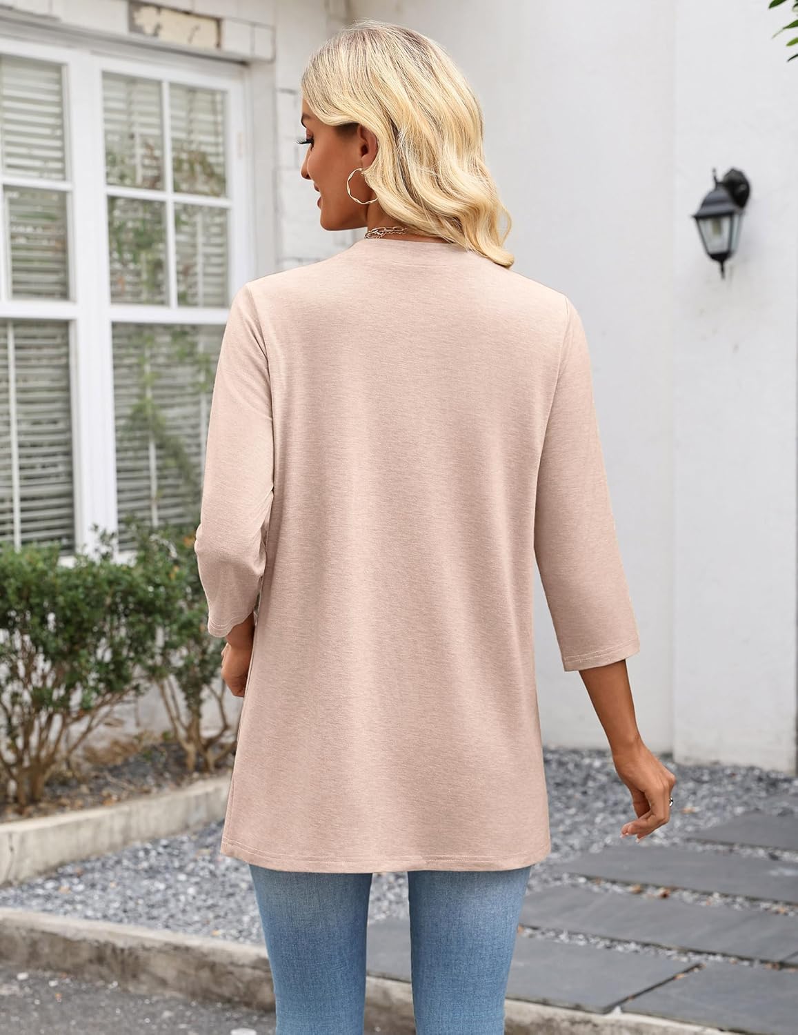 Zeagoo Women's Casual Lightweight Cardigan 3/4 Sleeve Open Front Loose Thin Cardigans with Pockets - Image 3