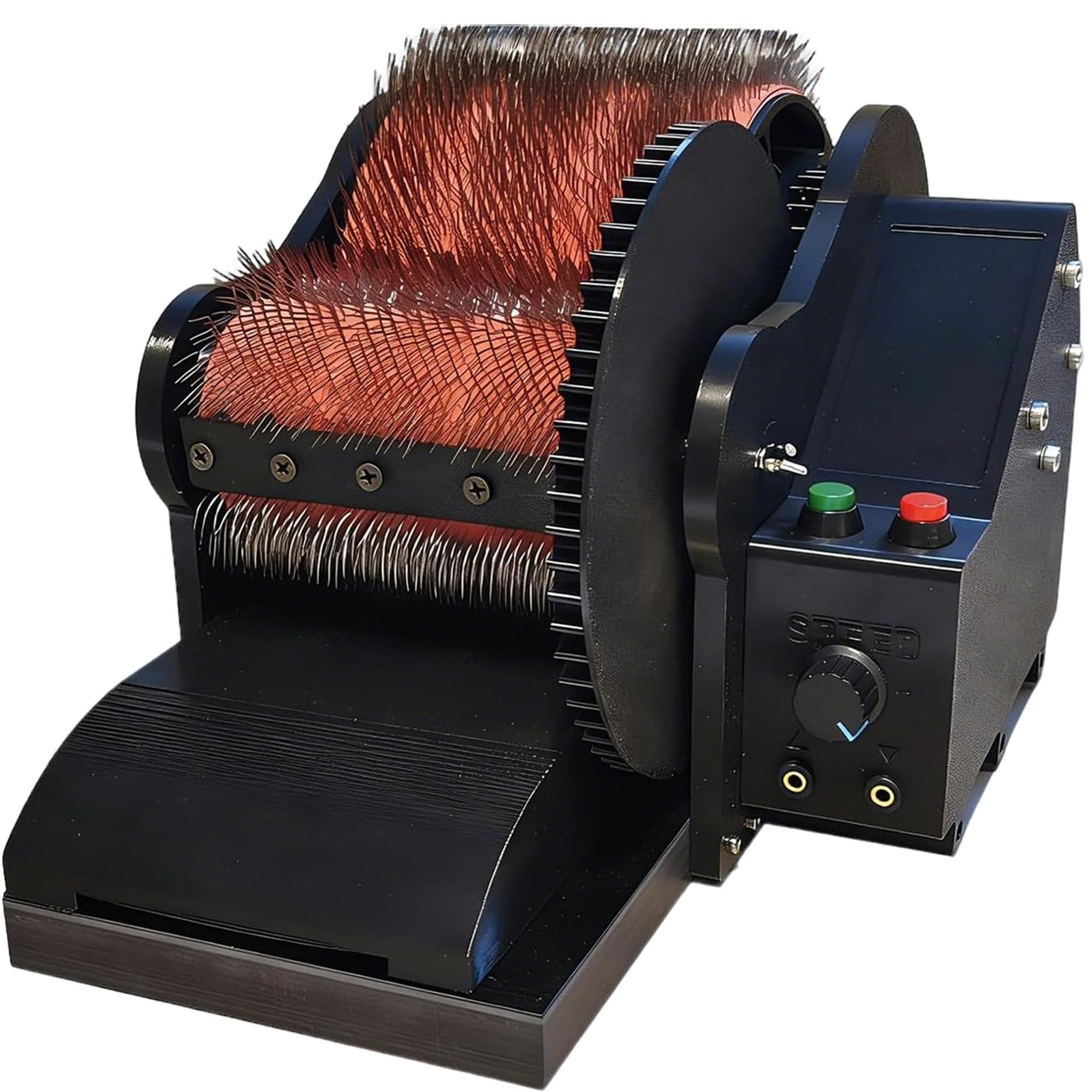 PoiToe Fiber Processing Machine Electric Drum Carder 50W Motor 56 RPM Speed Knob Metal Gear Assembly with Dual-Foot Pedal, for Wool, Silk, Angora, Pet Hair, Raw Fiber Combing. Processing