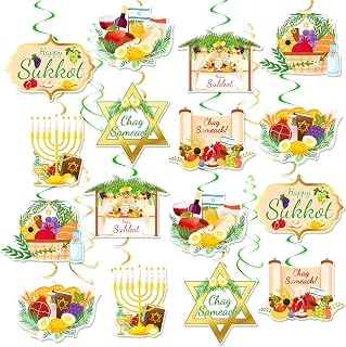 LOONELO 38pcs Happy Sukkot Hanging Swirls, Chag Sameach Party Foil Ceiling Swirls Streams, Happy Sukkah Sukkot Decorations for Jewish Holiday Celebration Festival Decoration and Party