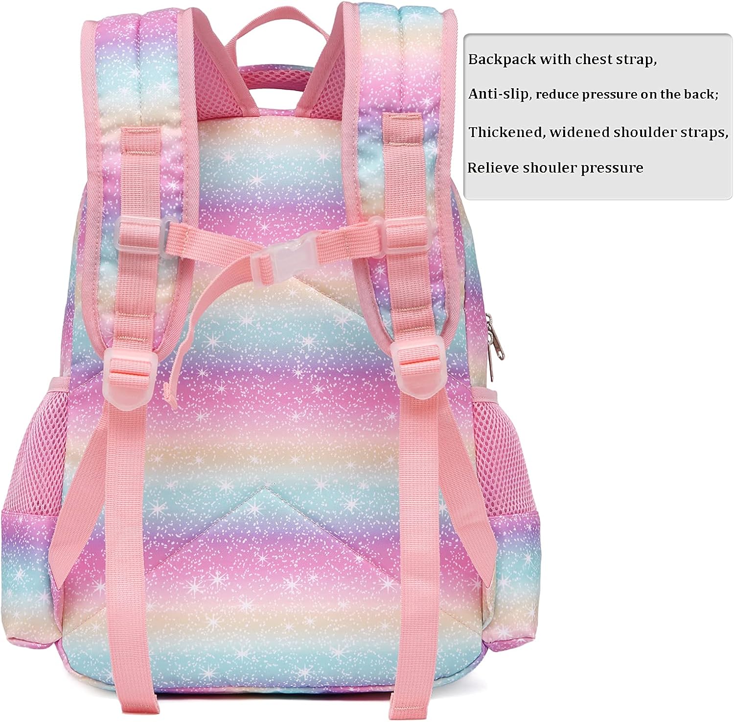 JIANYA Backpack for Girls, Preschool Kindergarten Kids School Bag Girls Backpack with Lunch Box & Chest Strap, 15" Tall - Image 3