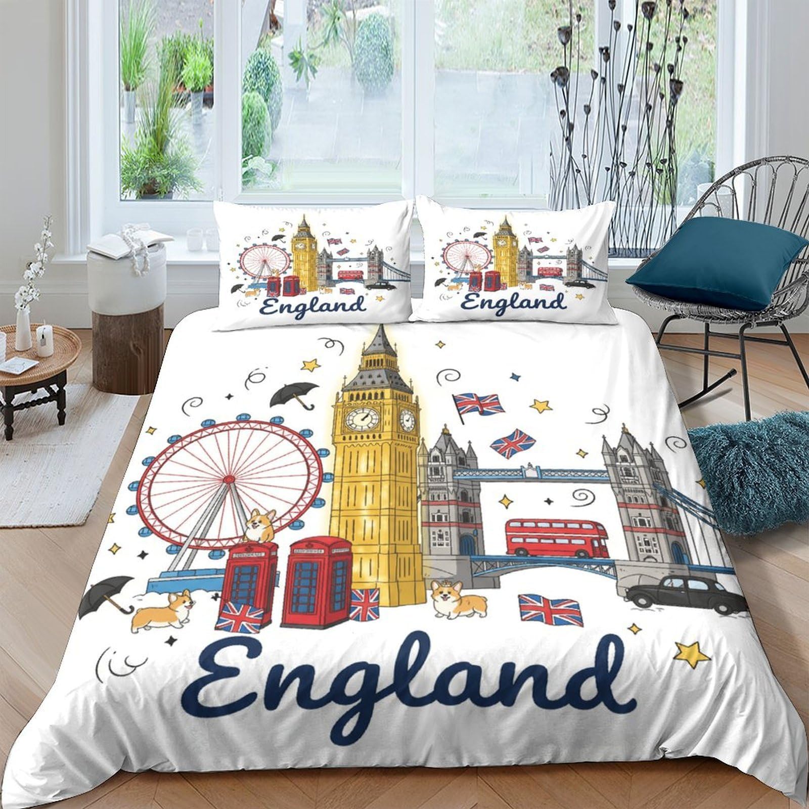 Ctjqhvkz Style-4 3D Printed London City Fitted Sheet Microfiber Soft White England Landmark Bed Cover For Bedroom Guest Room Decor Single（135X200cm）