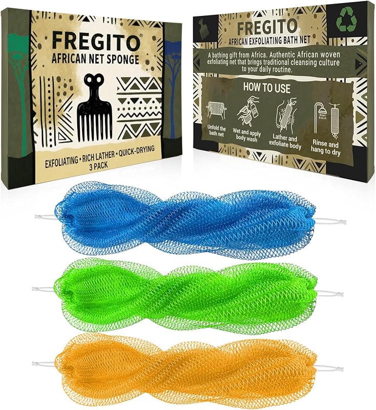 Esponja de banho tipo rede africana FREGITO, 3 unidades