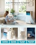 8000 BTU Portable Air Conditioner, AC Unit with Remote Control, 4-in-1 Smart Portable AC with Cooling, Dehumidifier, Fan, and Sleep Mode, with Window Mount Kit, for Apartment, Bedroom up to 250 Sq.Ft