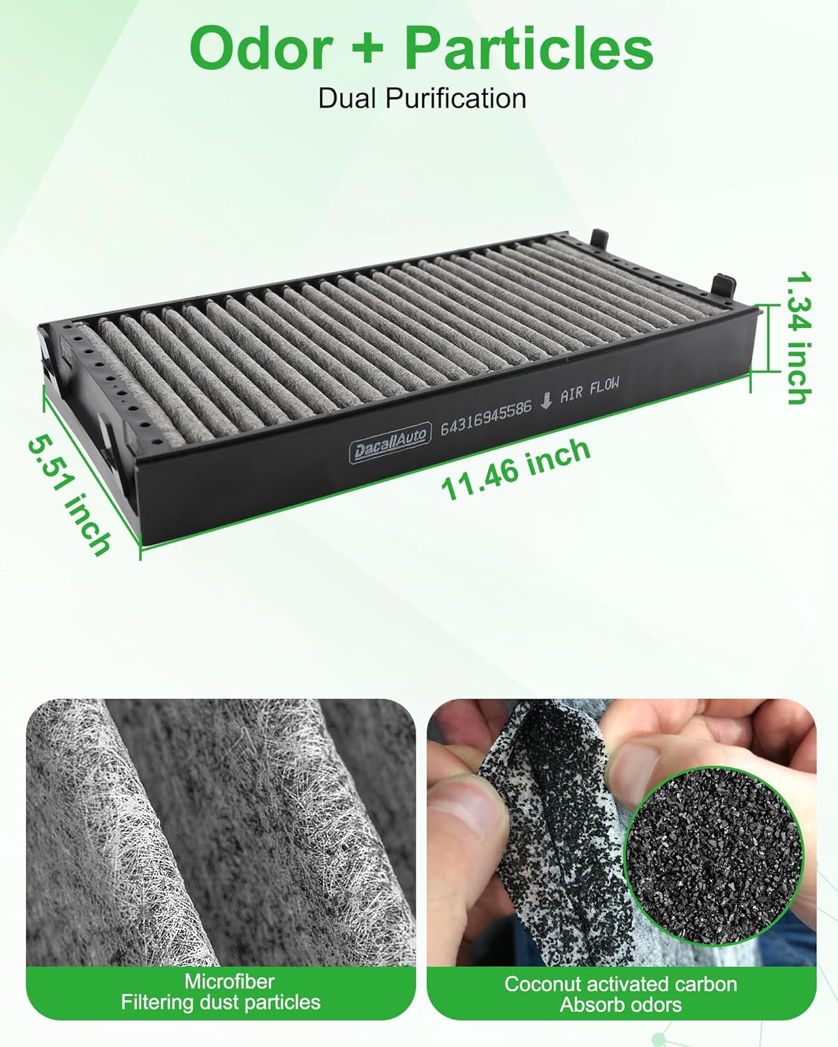 2pcs Set Cabin Air Filter Fit for BMW X5 V8-4.8L (2007-2010), for BMW X6 (2008-2019). Replace 64116945594, 64119248294